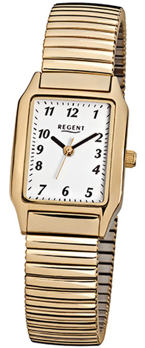 Regent Quarzuhr Regent Damen-Armbanduhr gold Analog F-269, Damen Armbanduhr eckig, klein (ca. 23x26mm), Edelstahl, ionenplattiert