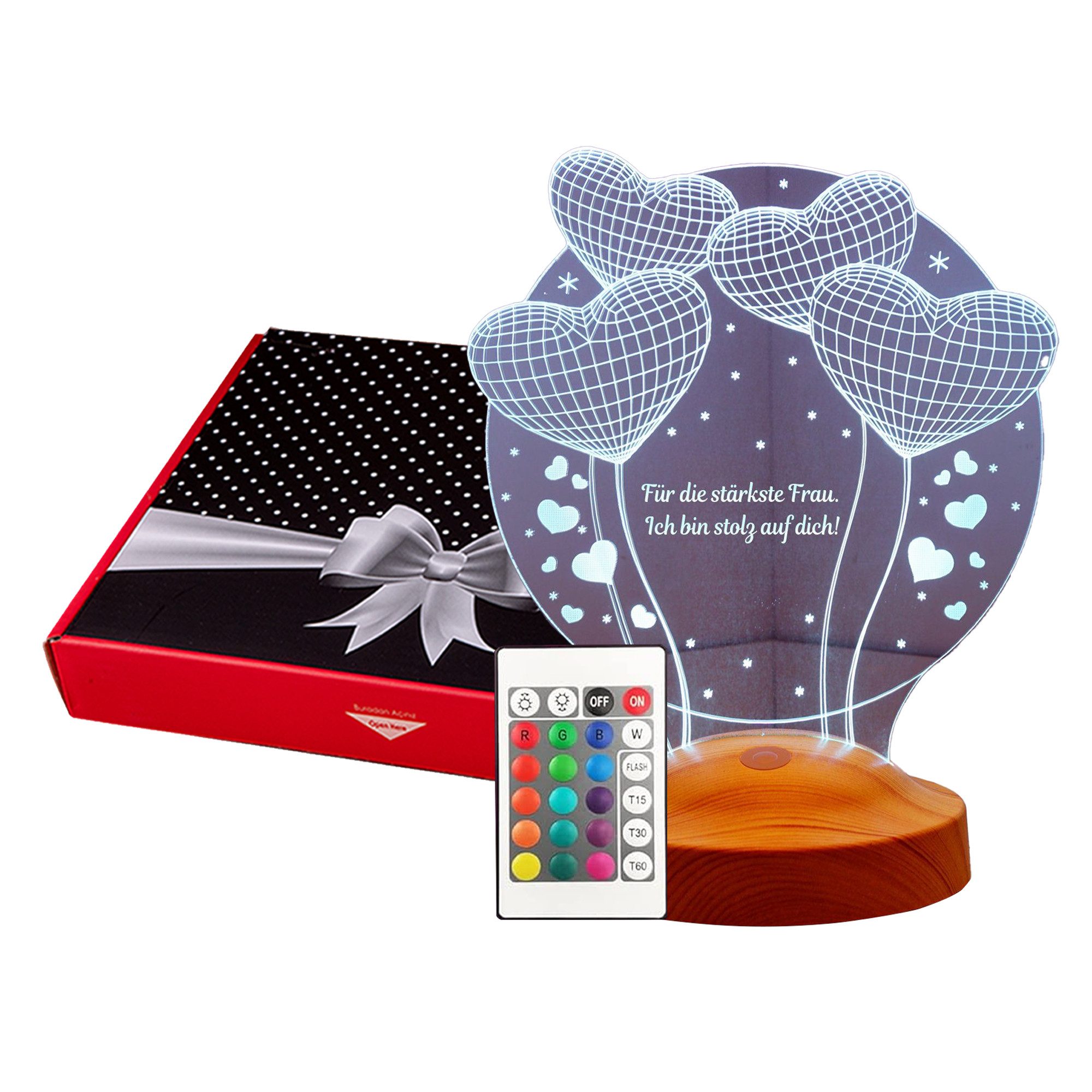 Geschenkelampe LED Nachttischlampe Ballon Herzen 3D Gravur mehrfarbige Lamp günstig online kaufen