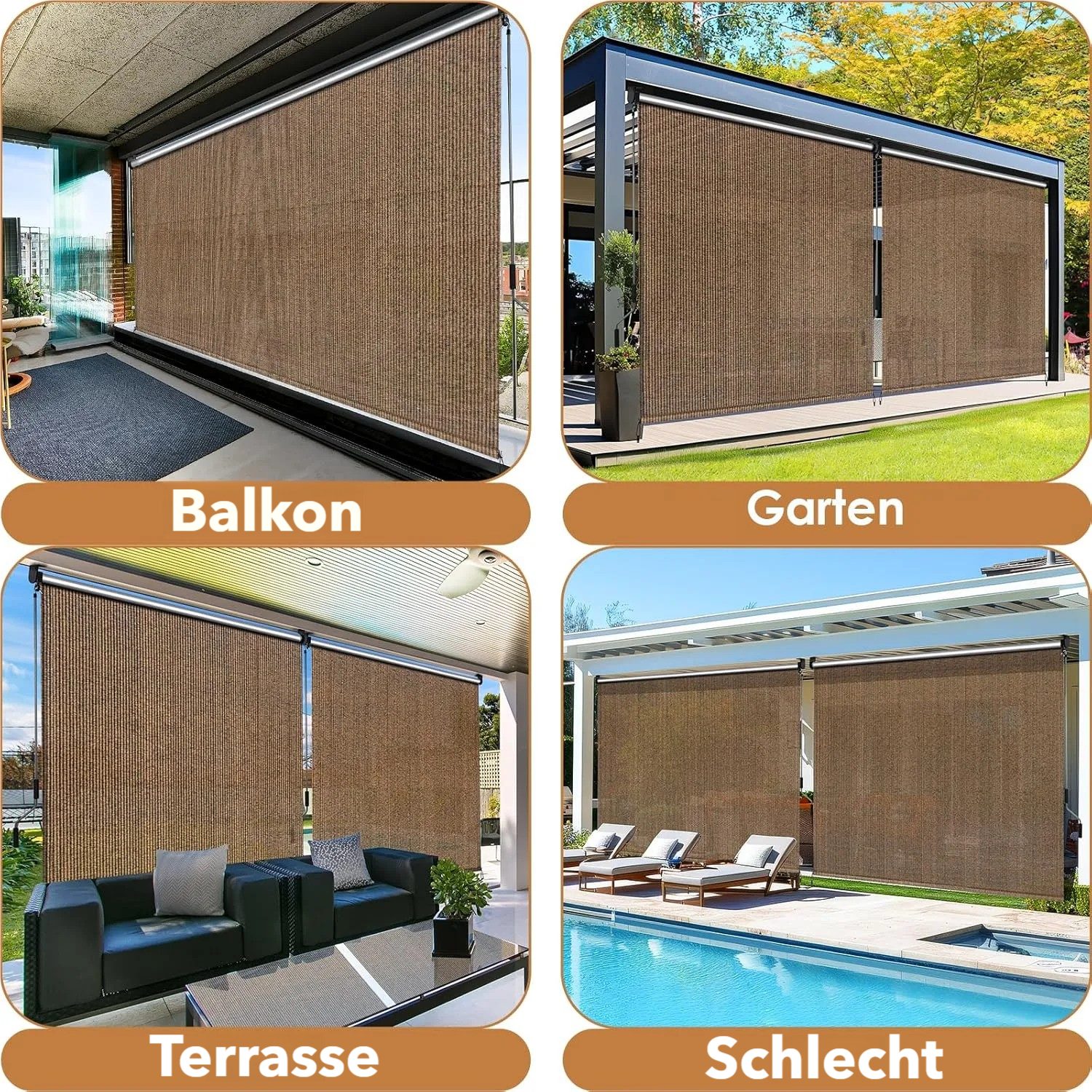 TLGREEN Senkrechtmarkise Vertikalmarkise,HDPE-Schattentuch (für Terrassenpergola,Balkonmarkise, 1-St., Aluminiumrohr mit kabelloser Kurbelbedienung) für Balkon, – Bild 4 von 5