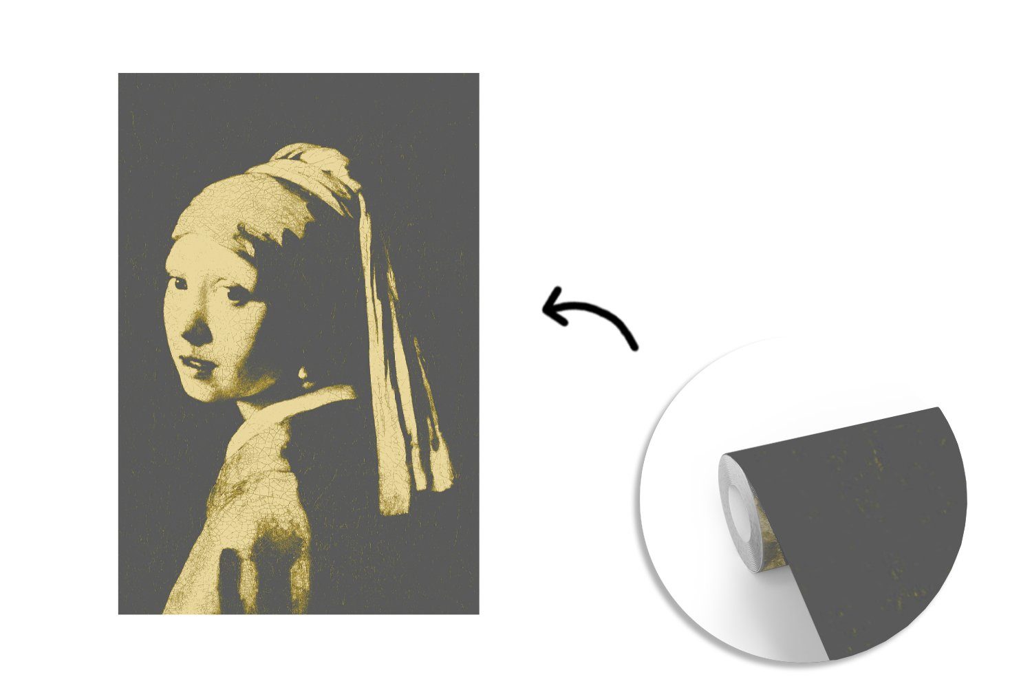 MuchoWow Fototapete Mädchen Tapete Wohnzimmer, einem St), Johannes Matt, bedruckt, - Gelb, Vinyl Wandtapete Perlenohrring (3 mit Vermeer - Montagefertig für