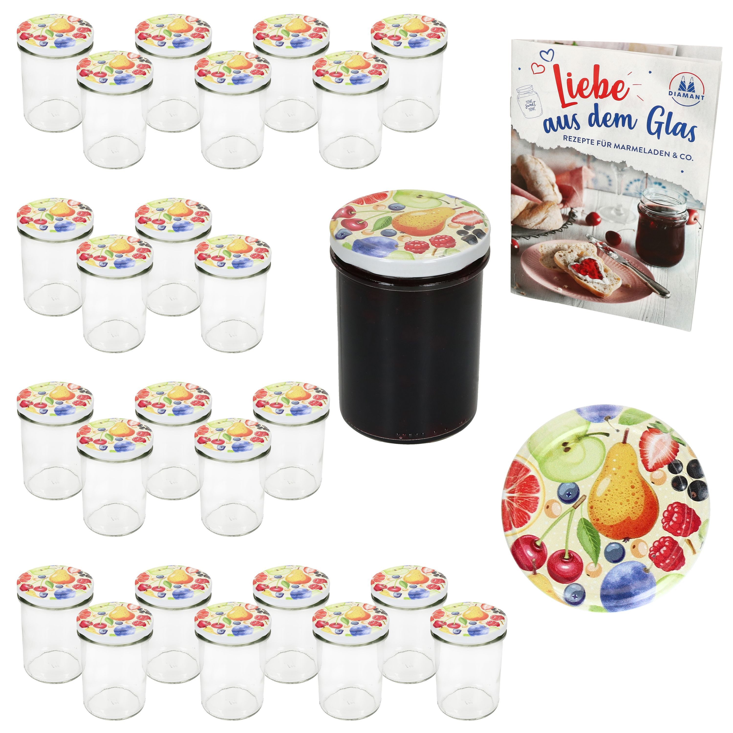 MamboCat Einmachglas 25er Set Sturzglas 230ml HOCH Einmachglas TO66 Comic-Obst Deckel, Glas