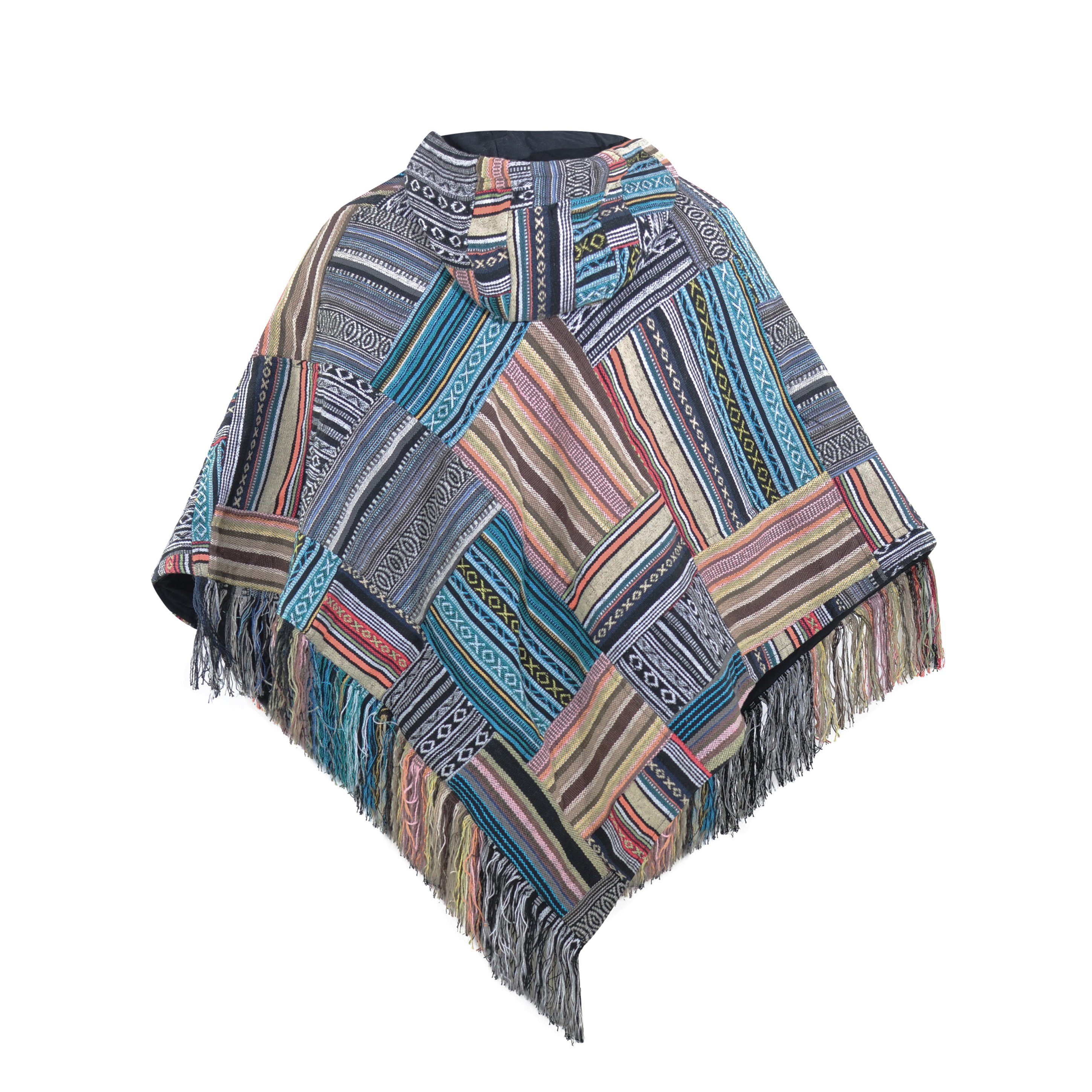 virblatt Poncho Poncho Herren, Baumwolle, Poncho Winter Mexiko Herren Poncho mit Kapuze, Unisex, zum Wenden, gesticketes Mandala