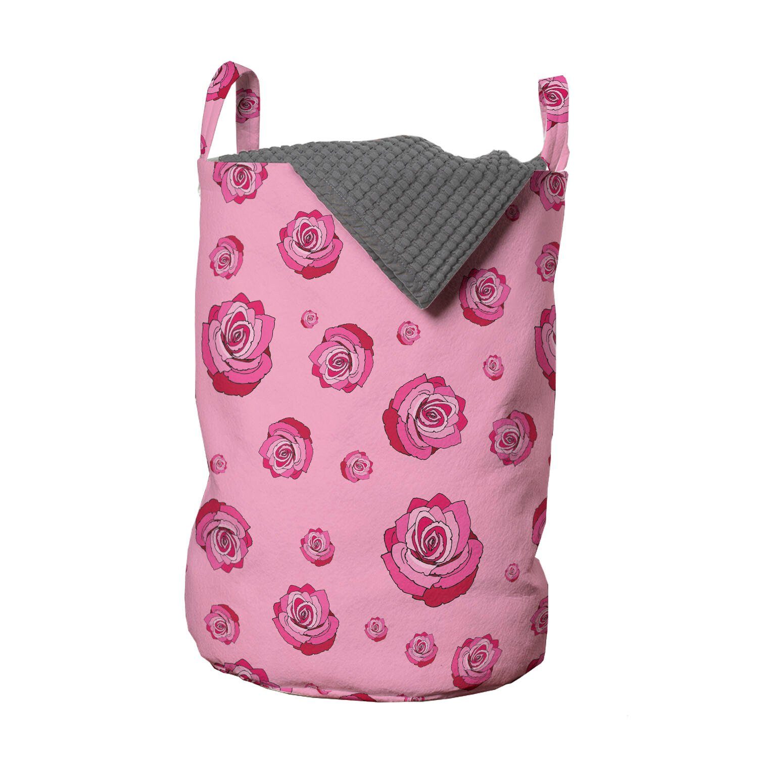 Abakuhaus Wäschesäckchen Wäschekorb mit Griffen Kordelzugverschluss für Waschsalons, Rosen Pink Tones Monochrome Blumen | Wäschesäcke
