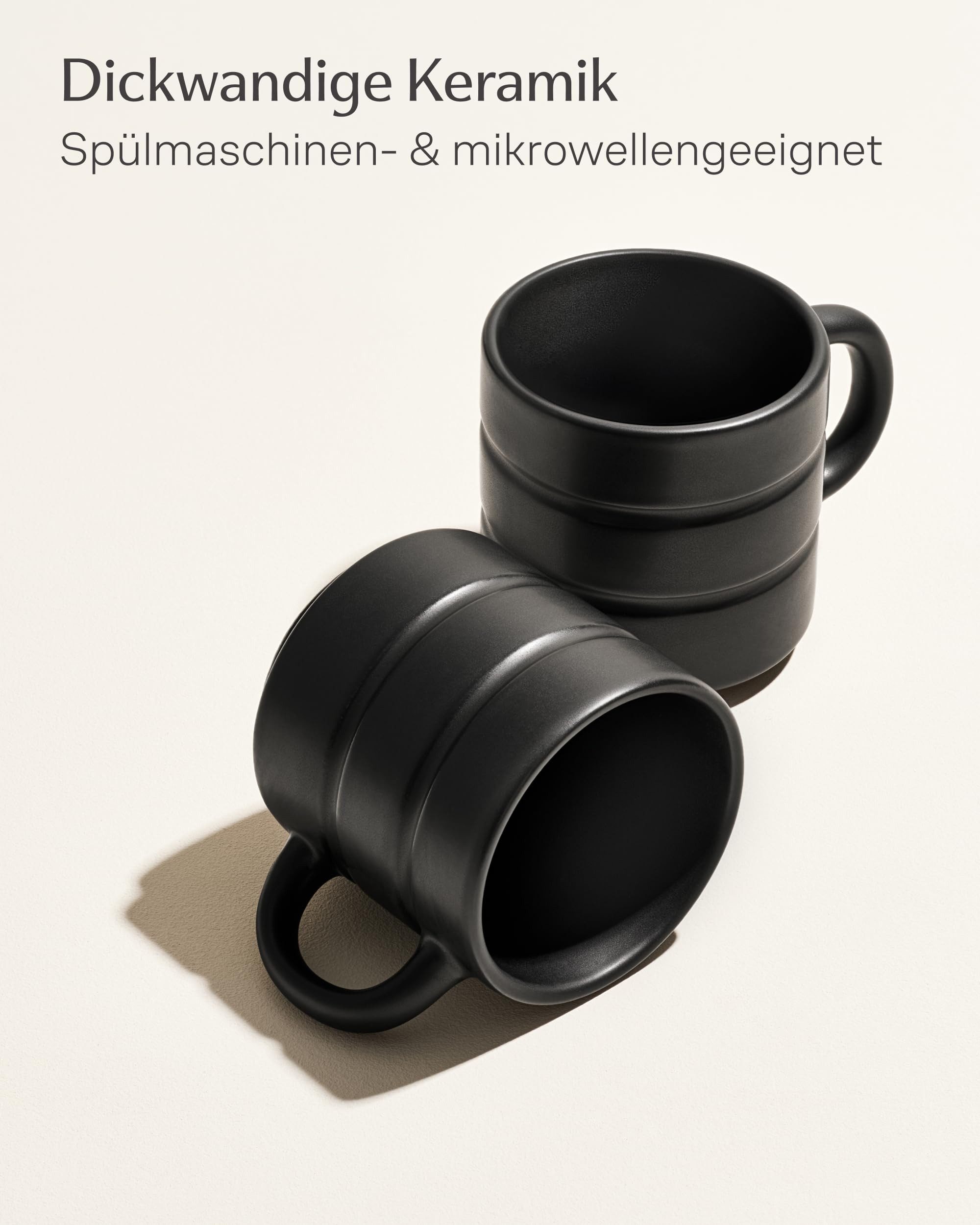 Cosumy Tasse Kaffeetassen Set 4 St. horizontal stapelbar Keramik - Rillenoptik, 4-tlg., Keramik, horizontal stapelbar, Rillenoptik, dickwandige Keramik, 4er-Set – Bild 4 von 5
