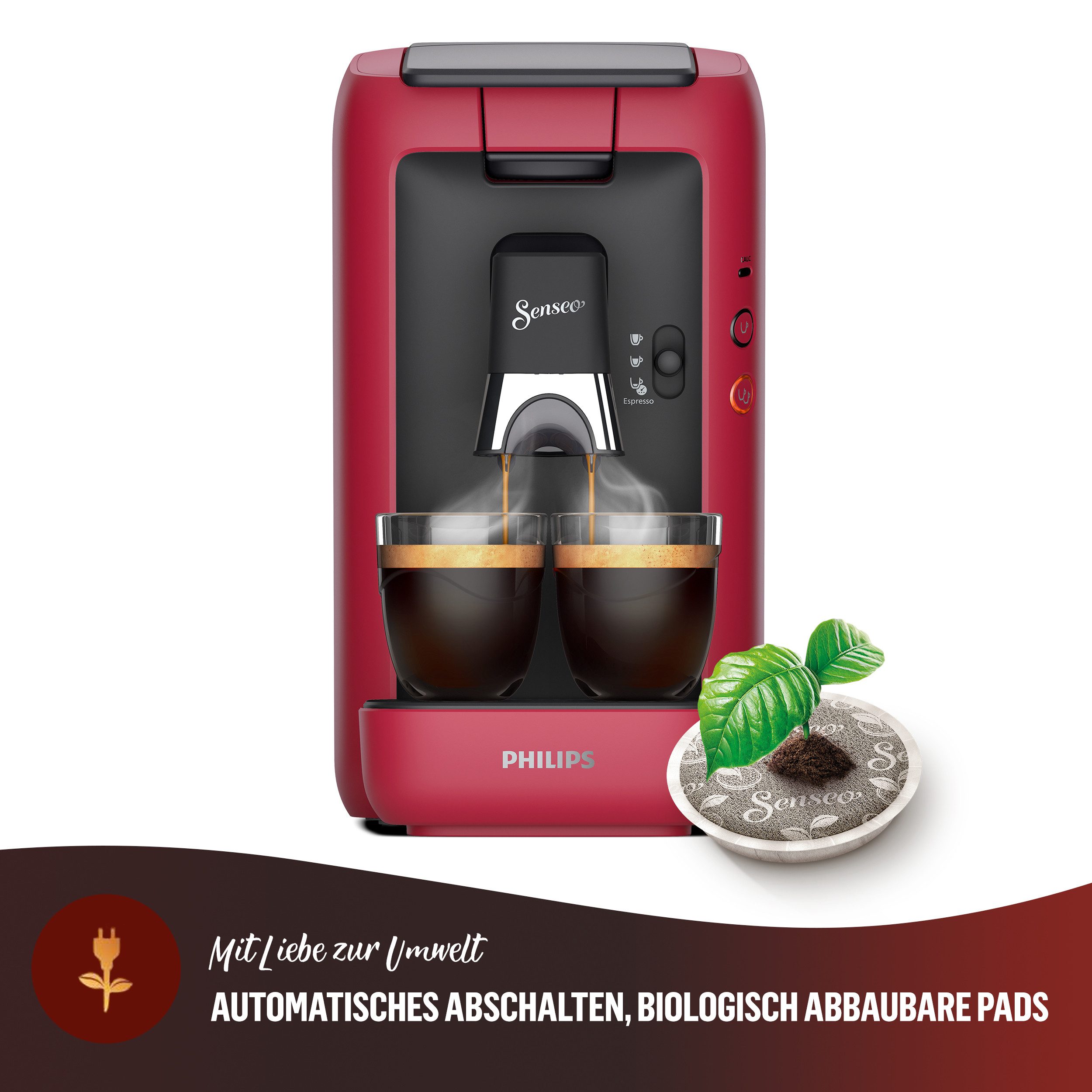 Philips Senseo Kaffeepadmaschine Maestro CSA260/60, mit drei Kaffee-Einstellungen, aus 80% rec. Plastik, Memo-Funktion