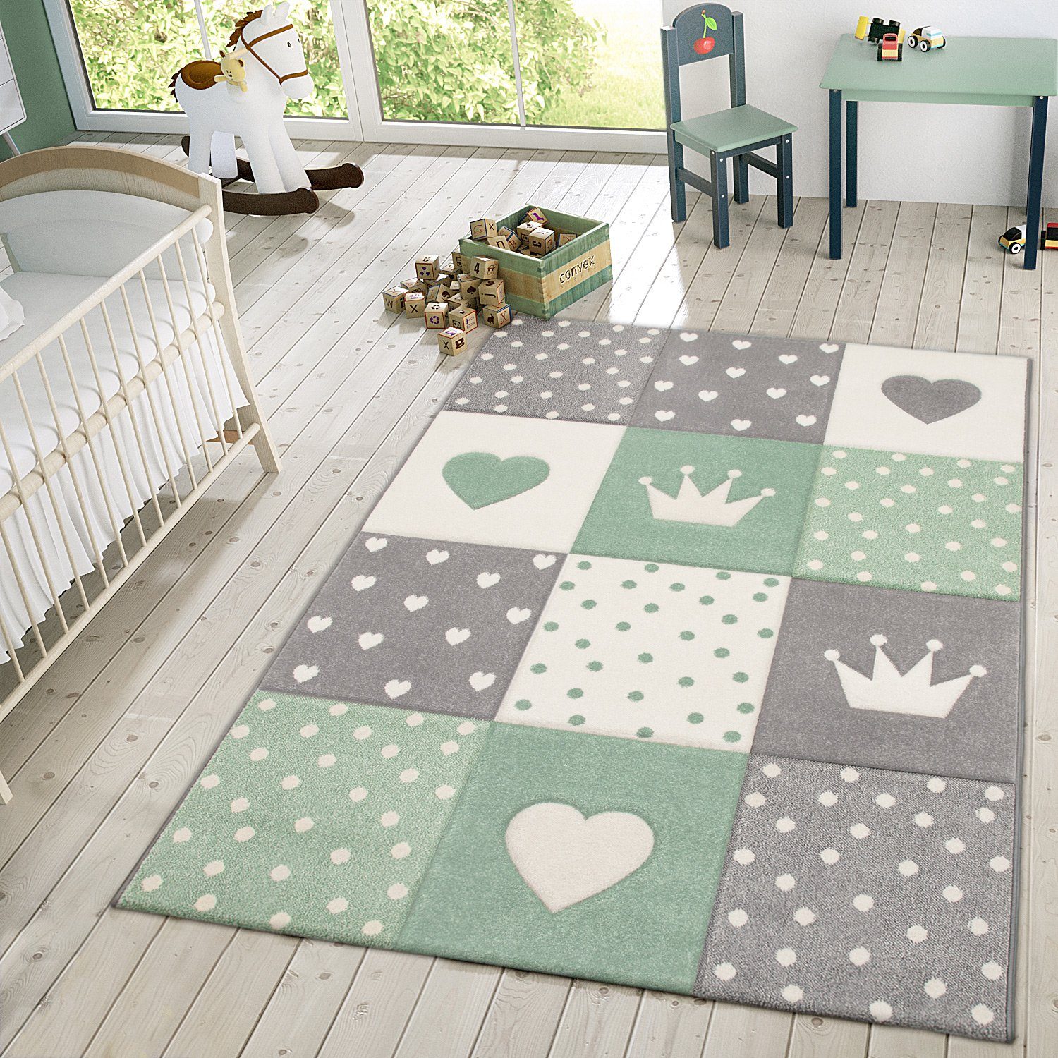 Kinderteppich Kinder Teppich Spielteppich Karos Punkte Sterne, TT Home, quadratisch, Höhe: 16 mm