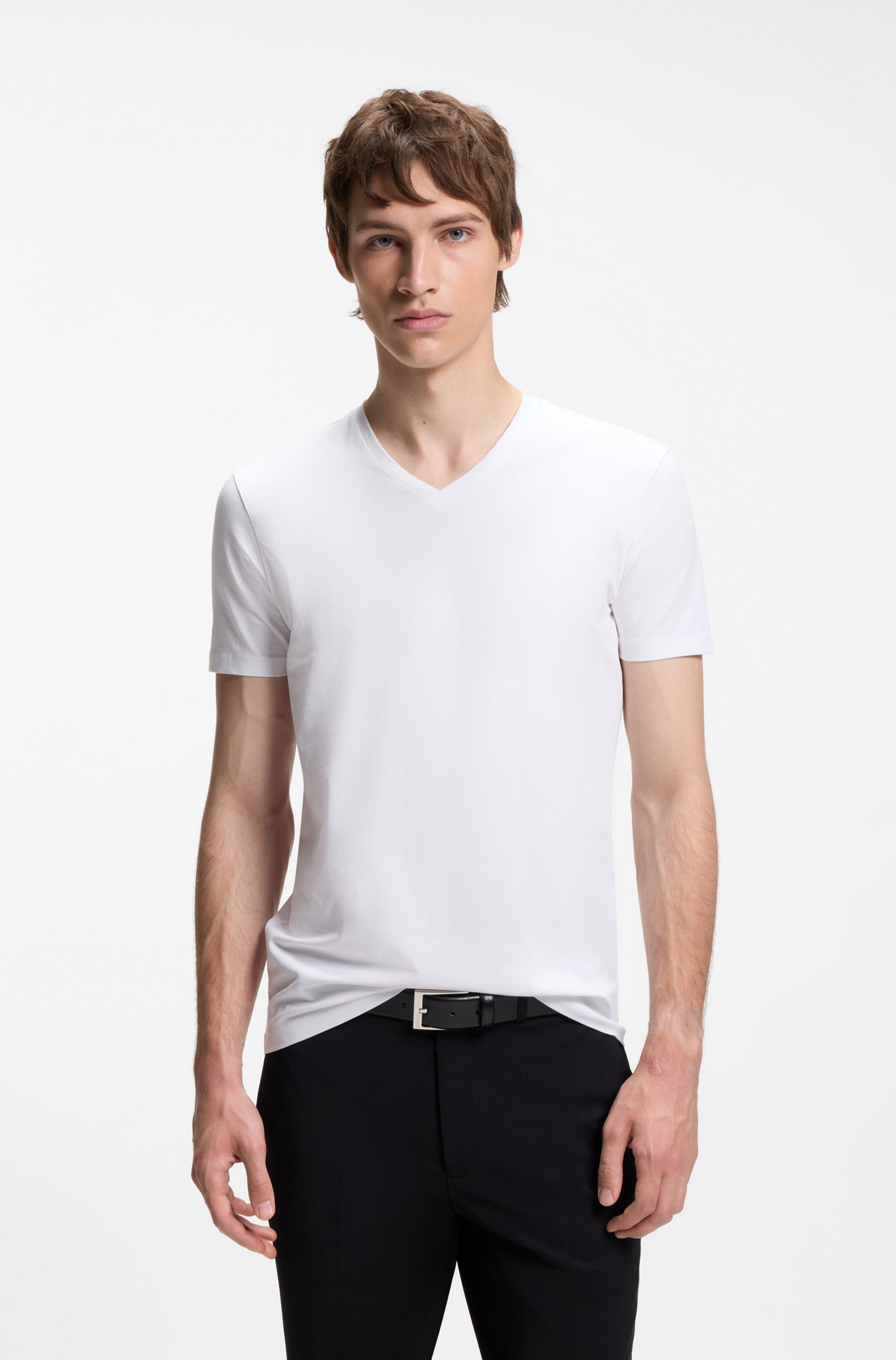 HUGO T-Shirt HUGO-V (Packung, 2er) V-Ausschnitt, Slim-Fit, HUGO Logo-Print