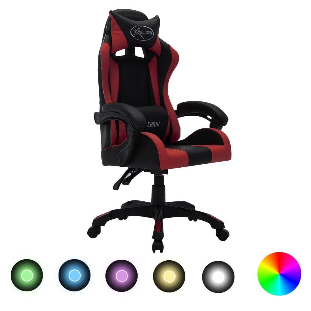 Schwarz Kunstleder Gaming-Stuhl Weinrot RGB St) | und Schwarz (1 Schwarz mit Bürostuhl vidaXL Weinrot Weinrot und LED-Leuchten