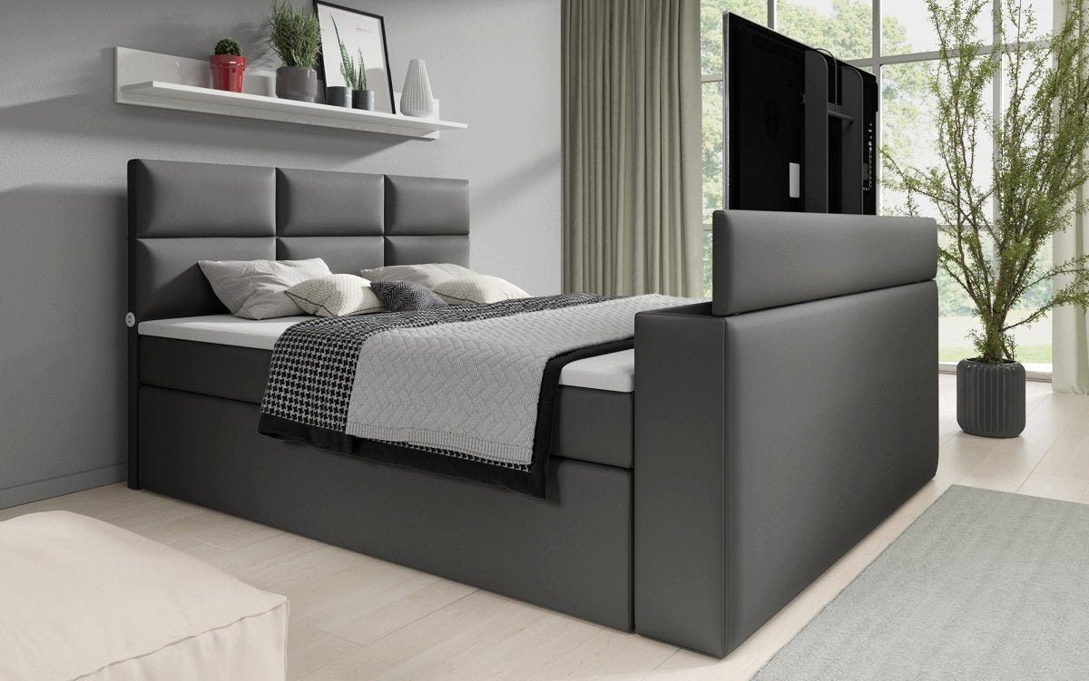 Luxusbetten24 Boxspringbett Carre, mit TV Lift, USB-Anschluss