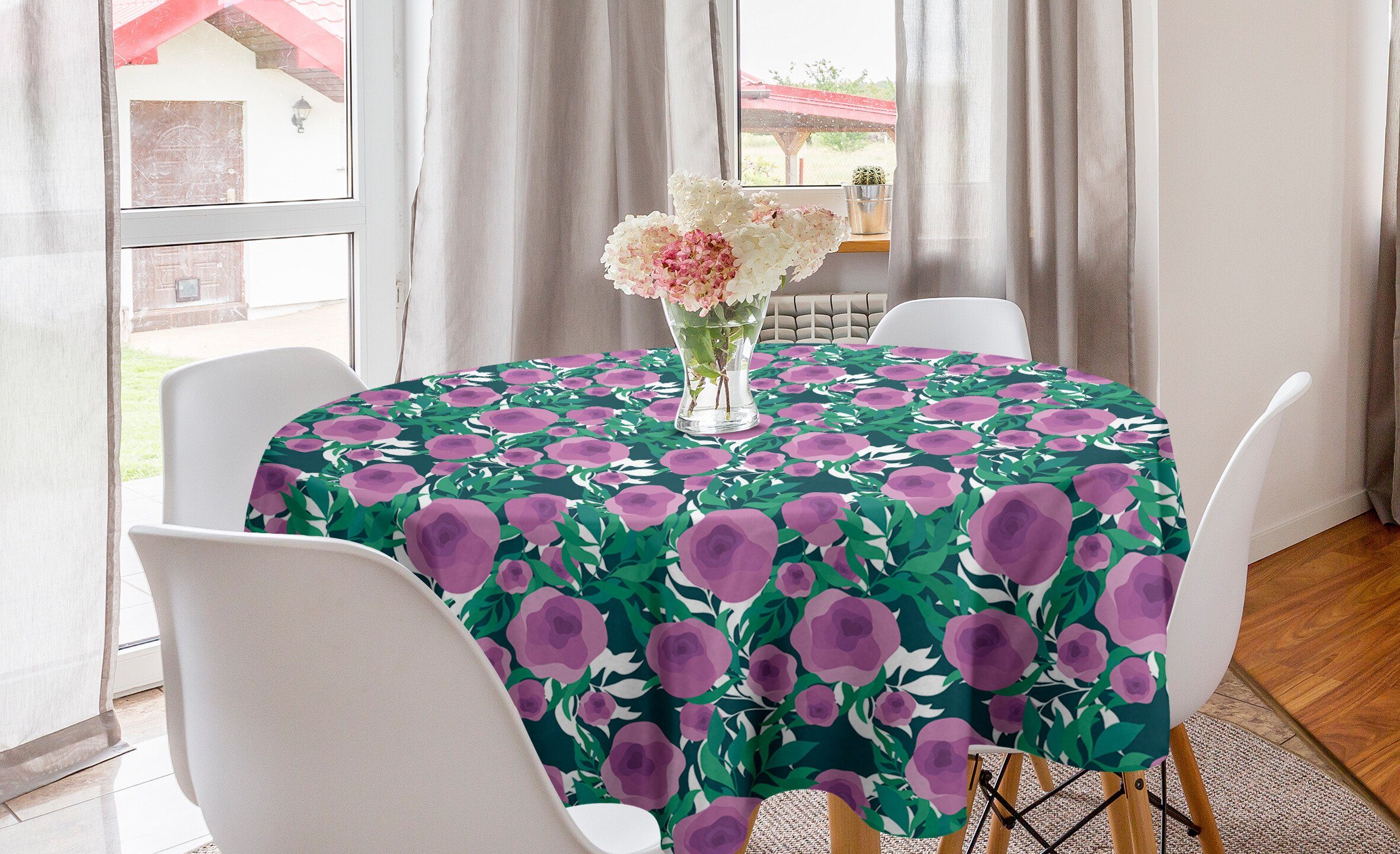 Abakuhaus Tischdecke Kreis Tischdecke Abdeckung für Esszimmer Küche Dekoration, Blumen Grafische Blumen und Blätter