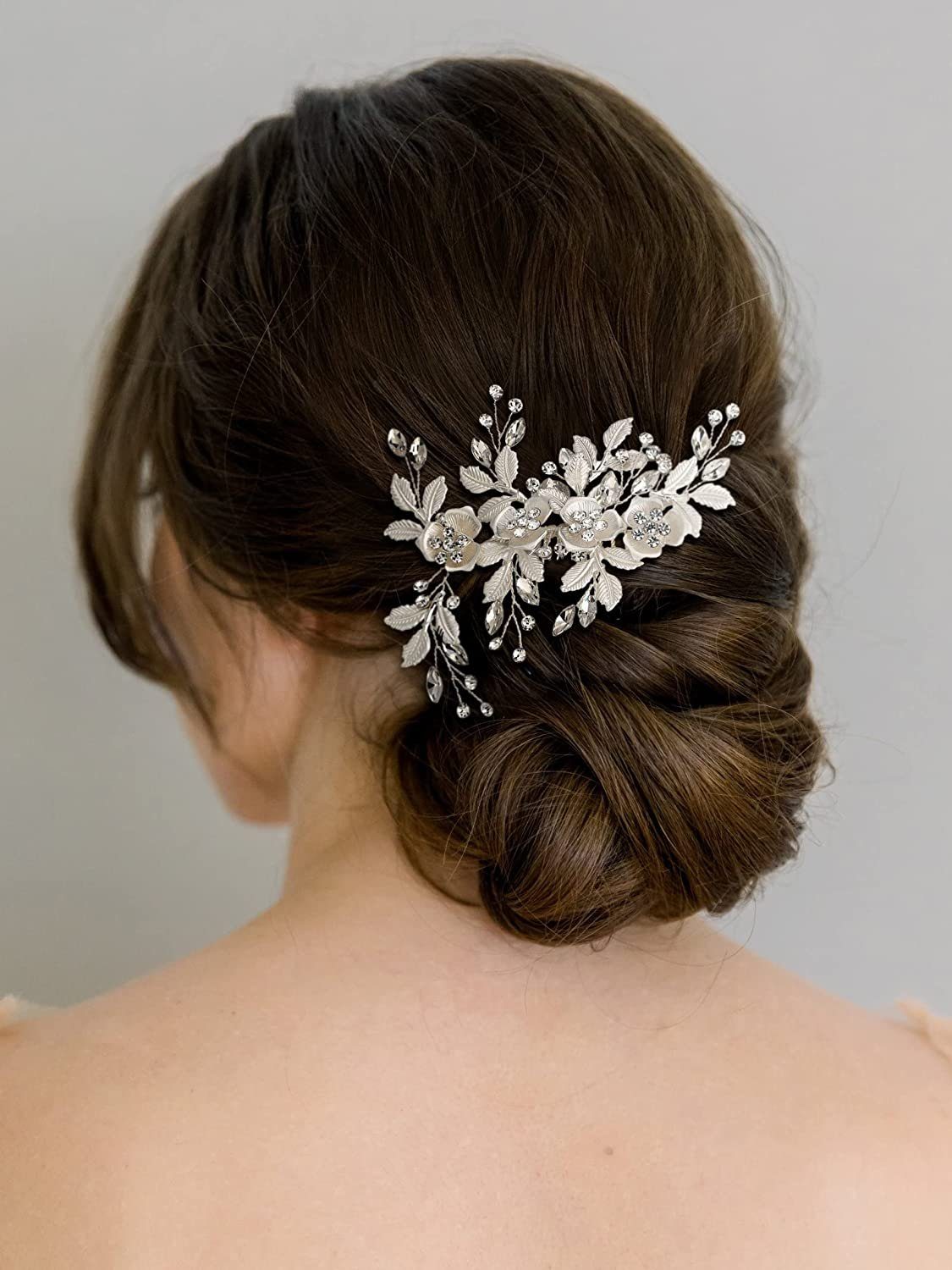 Kamm Frauen handgemachte Braut Clip - Kopfschmuck für Diadem Strass Silber Clip KSYLH Blume Haarspange, Hochzeit