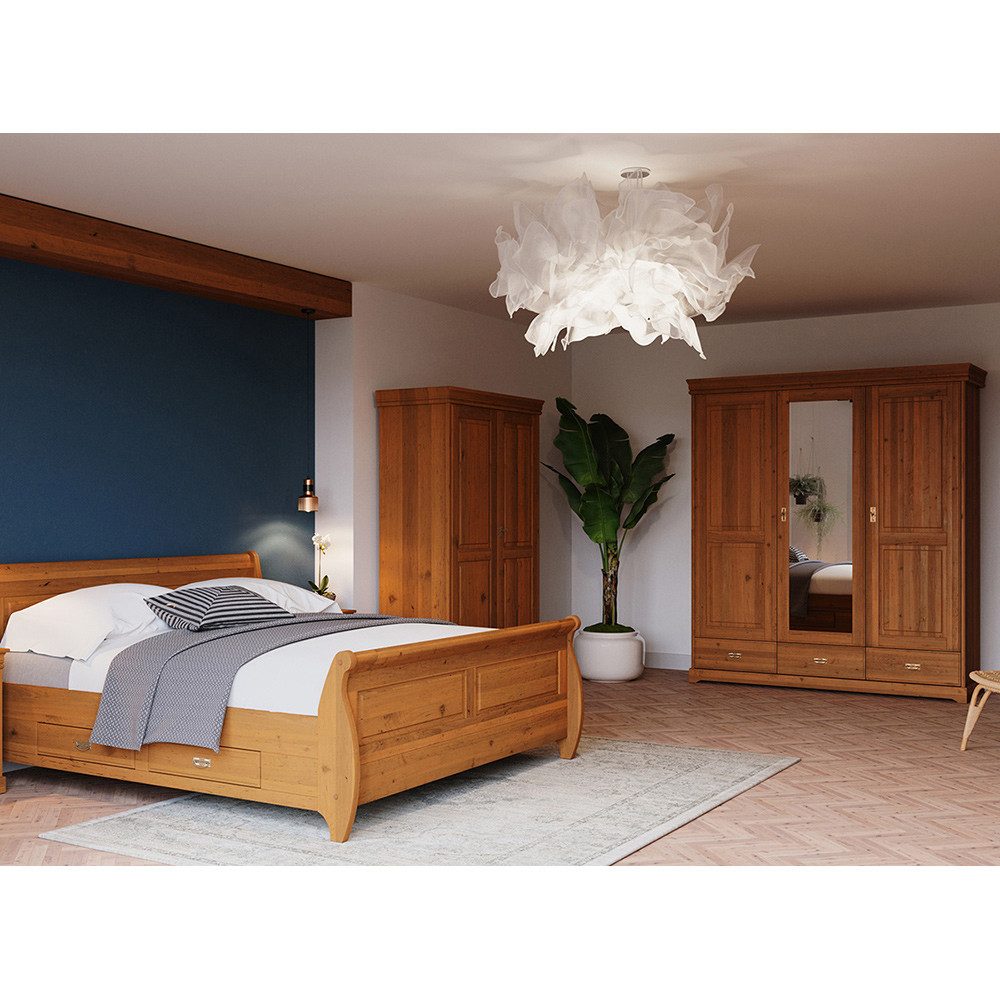 Lomadox Schlafzimmer-Set TERMOLI-163, (Spar-Set, 3-tlg., Bettgestell Kleiderschrank Wäscheschrank), Kiefer massiv, 160 cm Liegefläche, Softclose Schubladen
