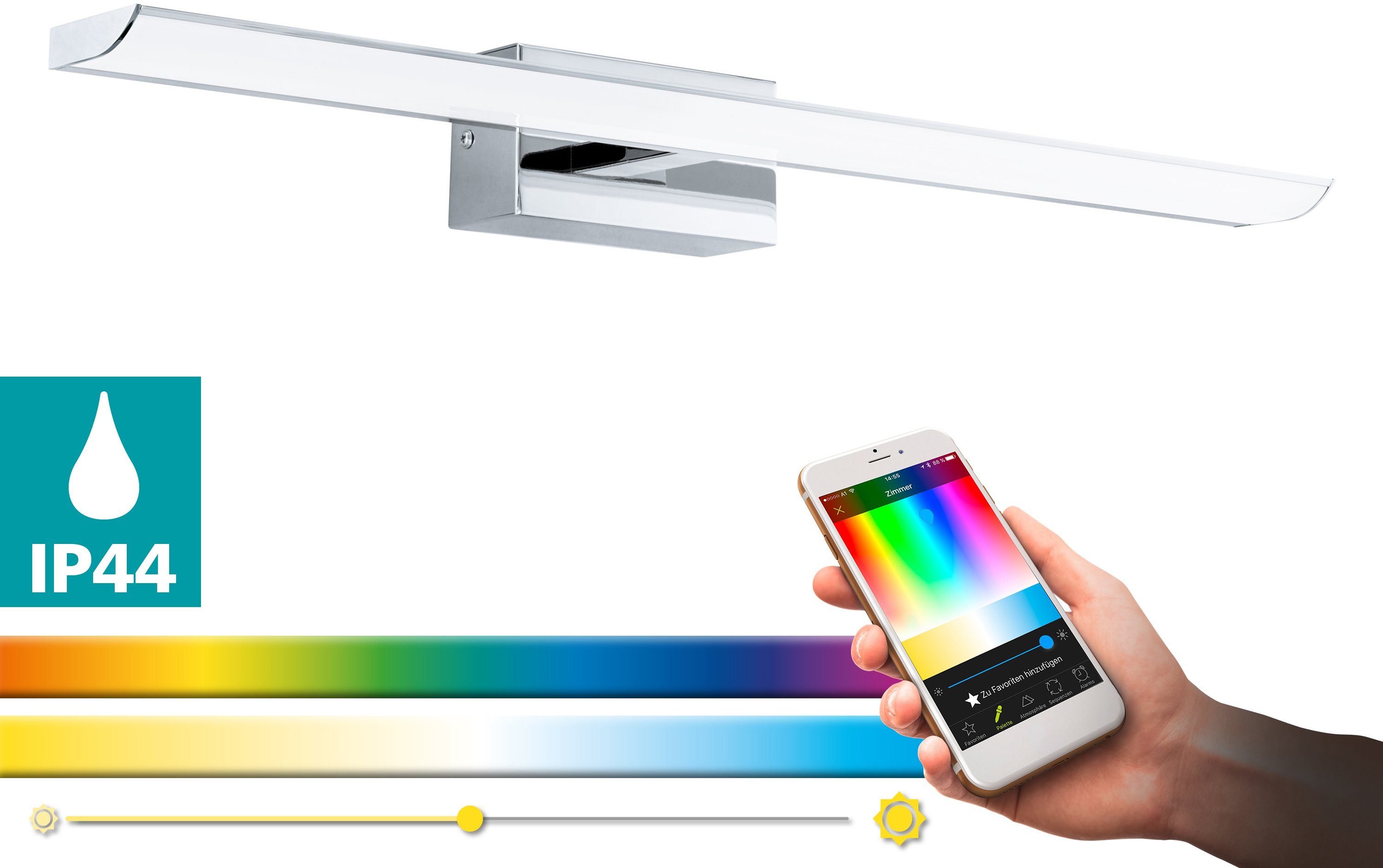 LED TABIANO-C, Tageslichtweiß, Farbwechsel, + Warmweiß, BLE, integriert, APP Smart Home, EGLO EGLO RGB über Spiegelleuchte Steuerung Bluetooth, Neutralweiß, fest CCT, Dimmfunktion, CONNECT, Kaltweiß, Fernbedienung,