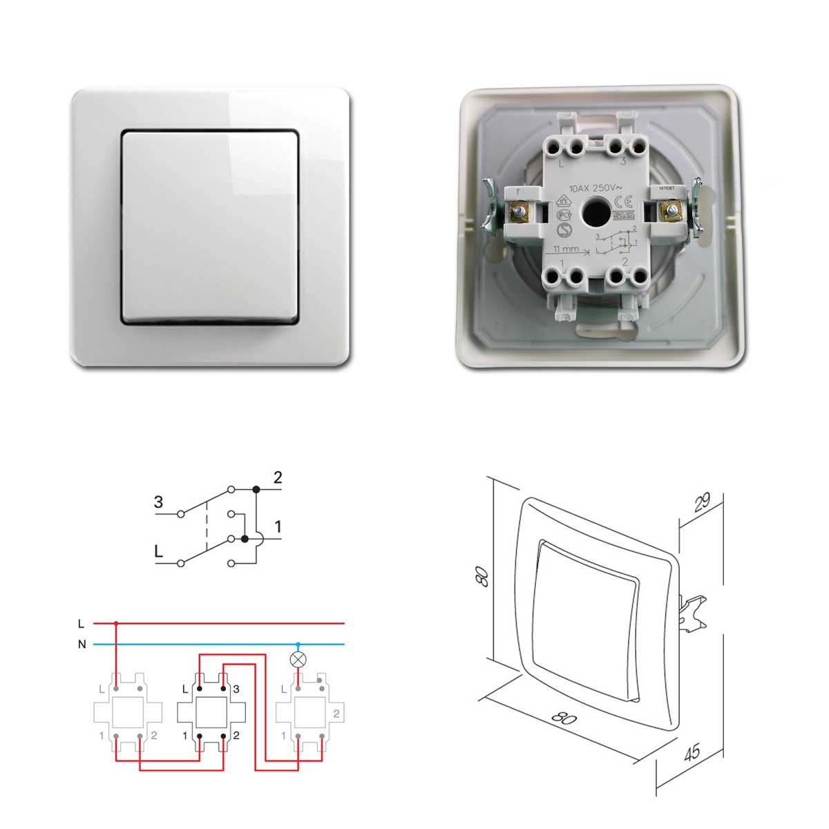 TEM EKONOMIK Set "Tür 2-fach Kreuzschalt", 3-teilig, w Unterputzschalter
