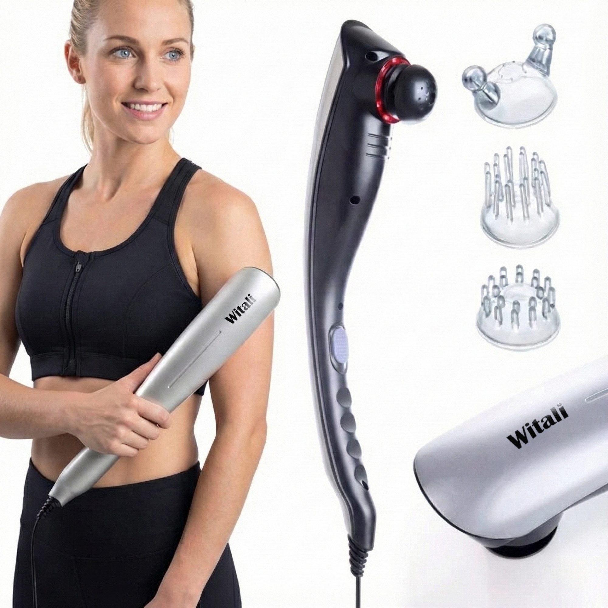 smartEC Massagegerät Witali elektrisches Handmassagegerät inkl. 3 Massageaufsätzen