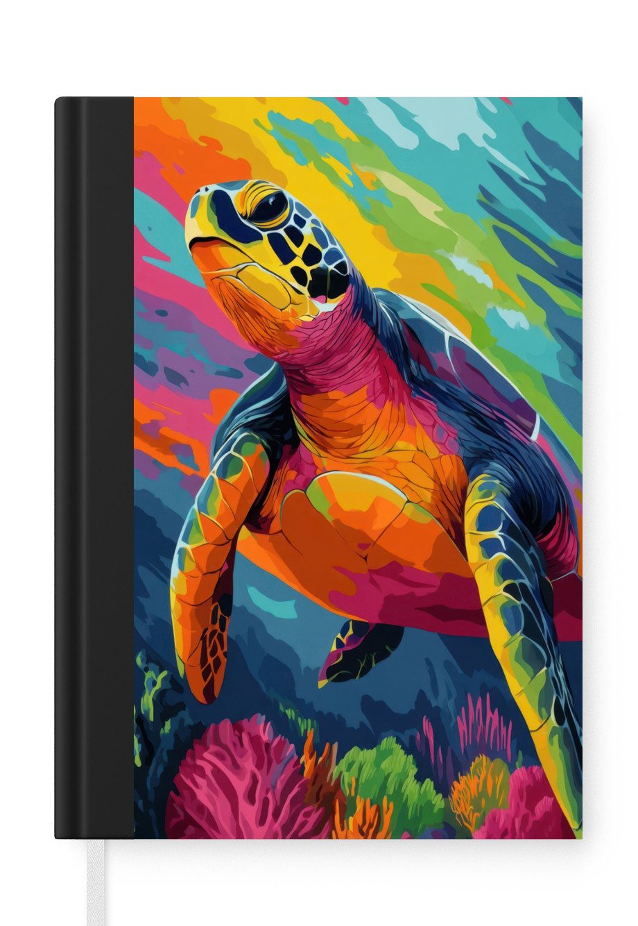MuchoWow Notizbuch Koralle - Schildkröte - Abstrakt - Wasser, Notebook, Notizblock a5, Tagebuch, Journal Liniert