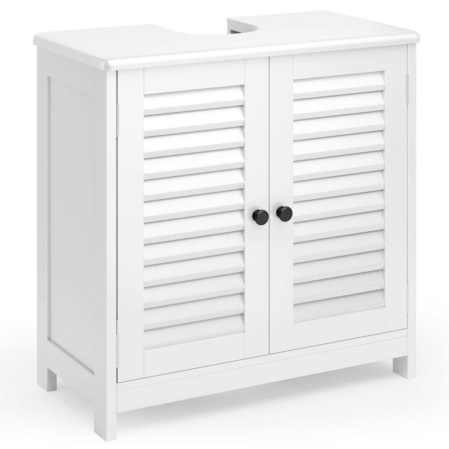 Bealife Waschbeckenunterschrank mit 2 Lamellentüren, Verstellbare Ablage, Weiß – Bild 5 von 5