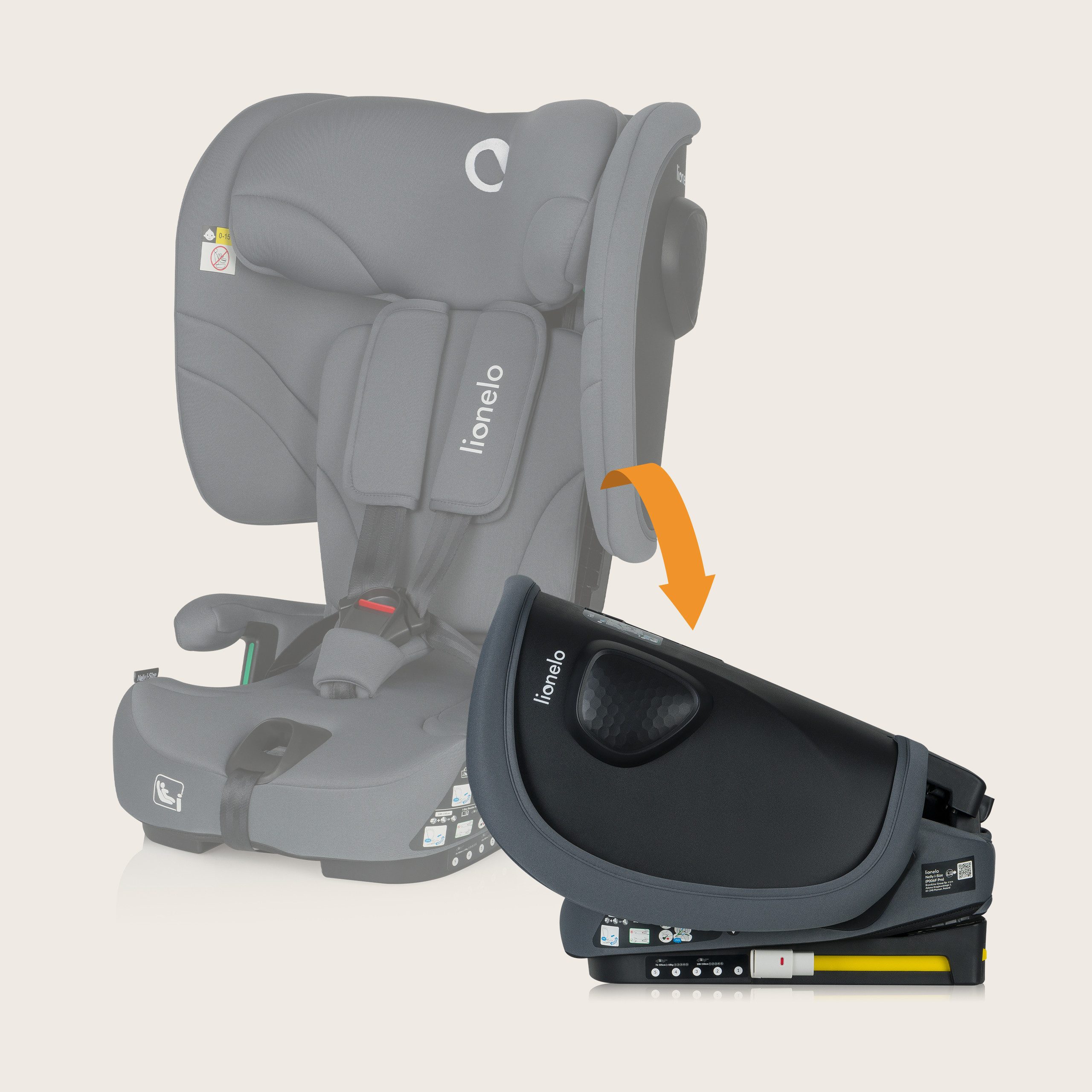 lionelo Autokindersitz NELLY I-SIZE, ab: ab Geburt, bis: 36 Monaten, ab: 76 cm, bis: 150 cm, (Set), Verstellbare Kopfstütze/4 Neigungspositionen/Reduziereinsatz