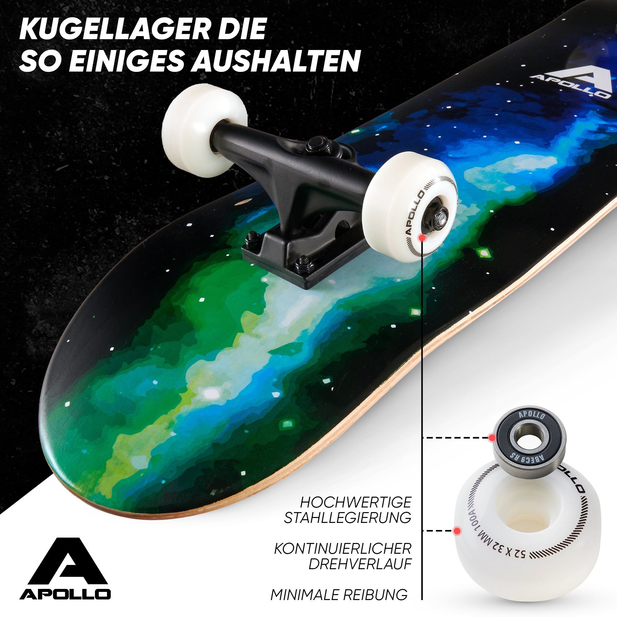 Apollo Skateboard Skateboard Kinder und Erwachsene Wood Board, Kinder Skateboard ab 6 Jahre