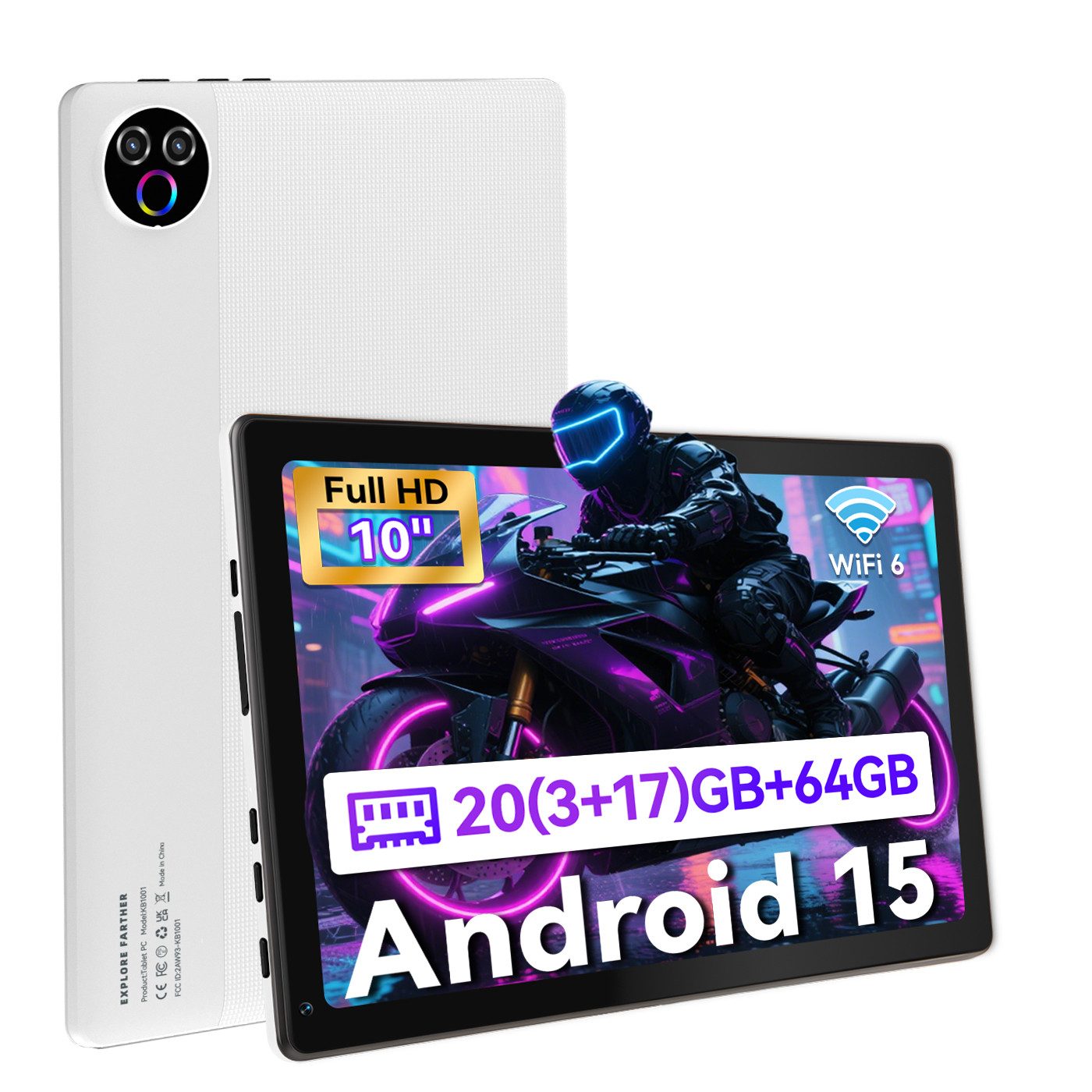 BUFO 10,1 Zoll 20(3+17)GB+64GB+1TB erweiterbar, Android 15, HD 1280x800 Tablet (10,1", 64 GB, WiFi 6, Bluetooth 5.4, 5-Kern)