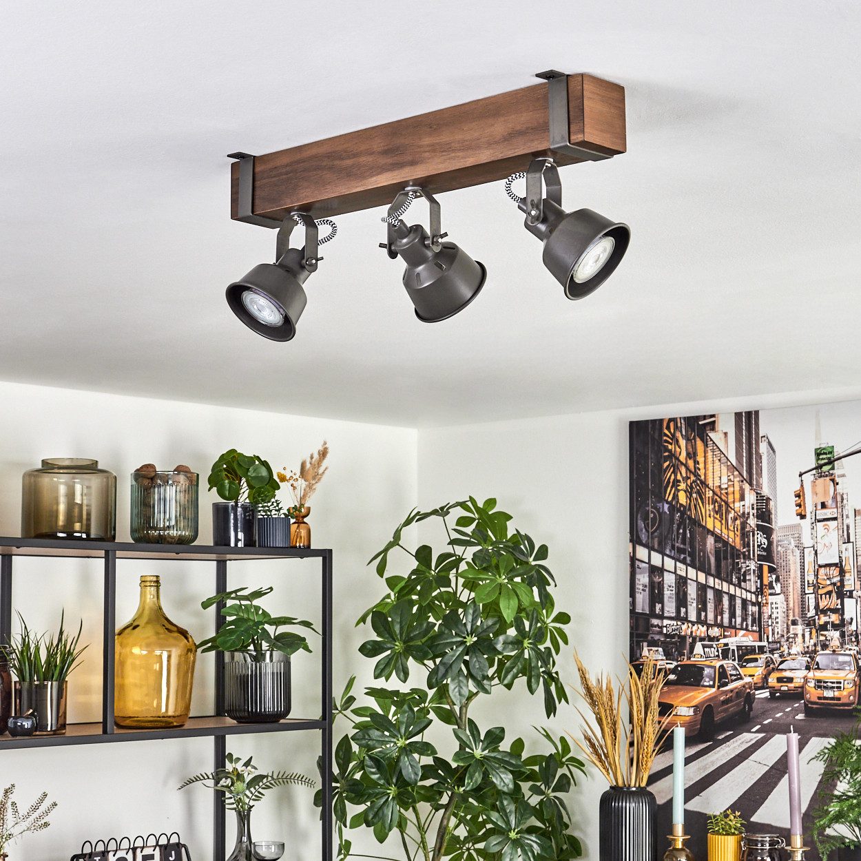 hofstein Deckenleuchte Deckenlampe verstellbar aus Metall/Holz in Grau/Dunk günstig online kaufen