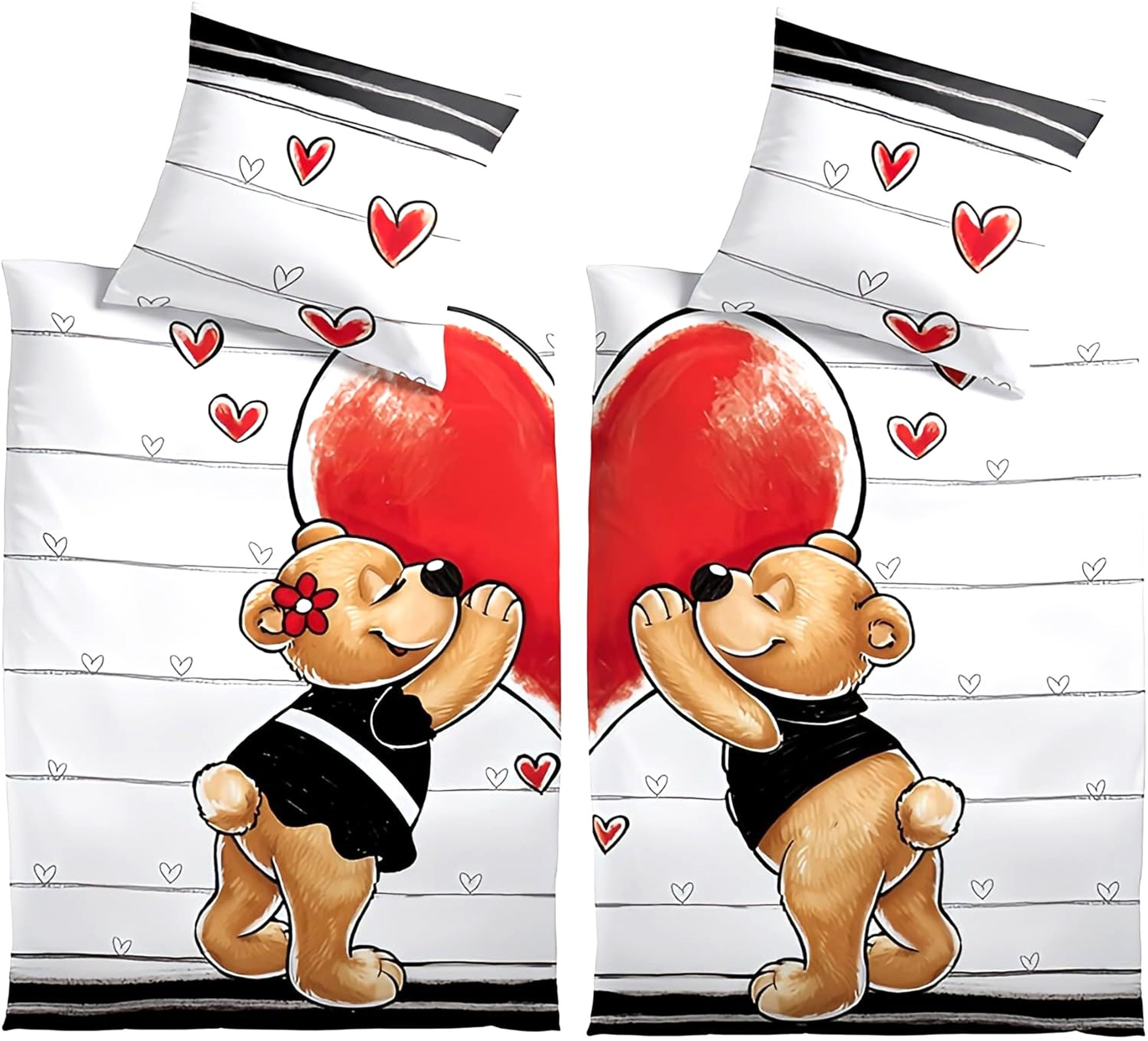 One Home Bettwäsche Teddy Bärchen Love, Mikrofaser, 4 teilig, verliebte Bär günstig online kaufen