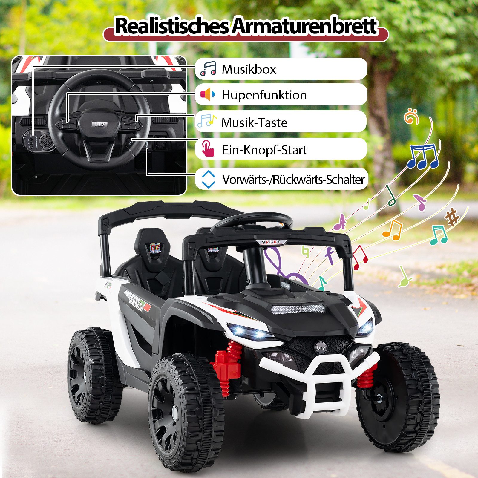 COSTWAY Elektro-Kinderauto 12V Elektroauto, Belastbarkeit 30 kg, mit Fernbedienung, LED, Musik, Hupe