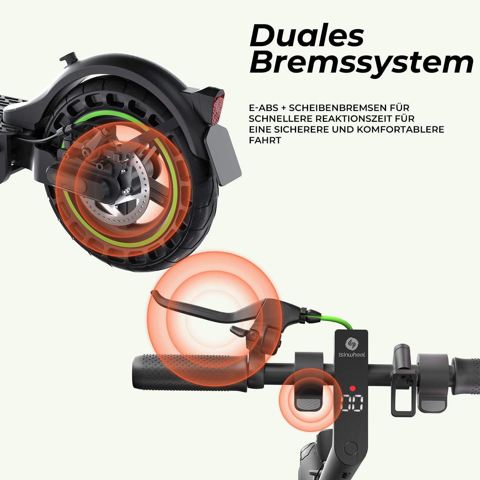 iSinwheel E-Scooter 10 Zoll Elektroscooter 500W Vollreifen mit Straßenzulassung, 500,00 W, 20,00 km/h, Ladegerät/Tasche/Installationswerkzeug/APP – Bild 3 von 5