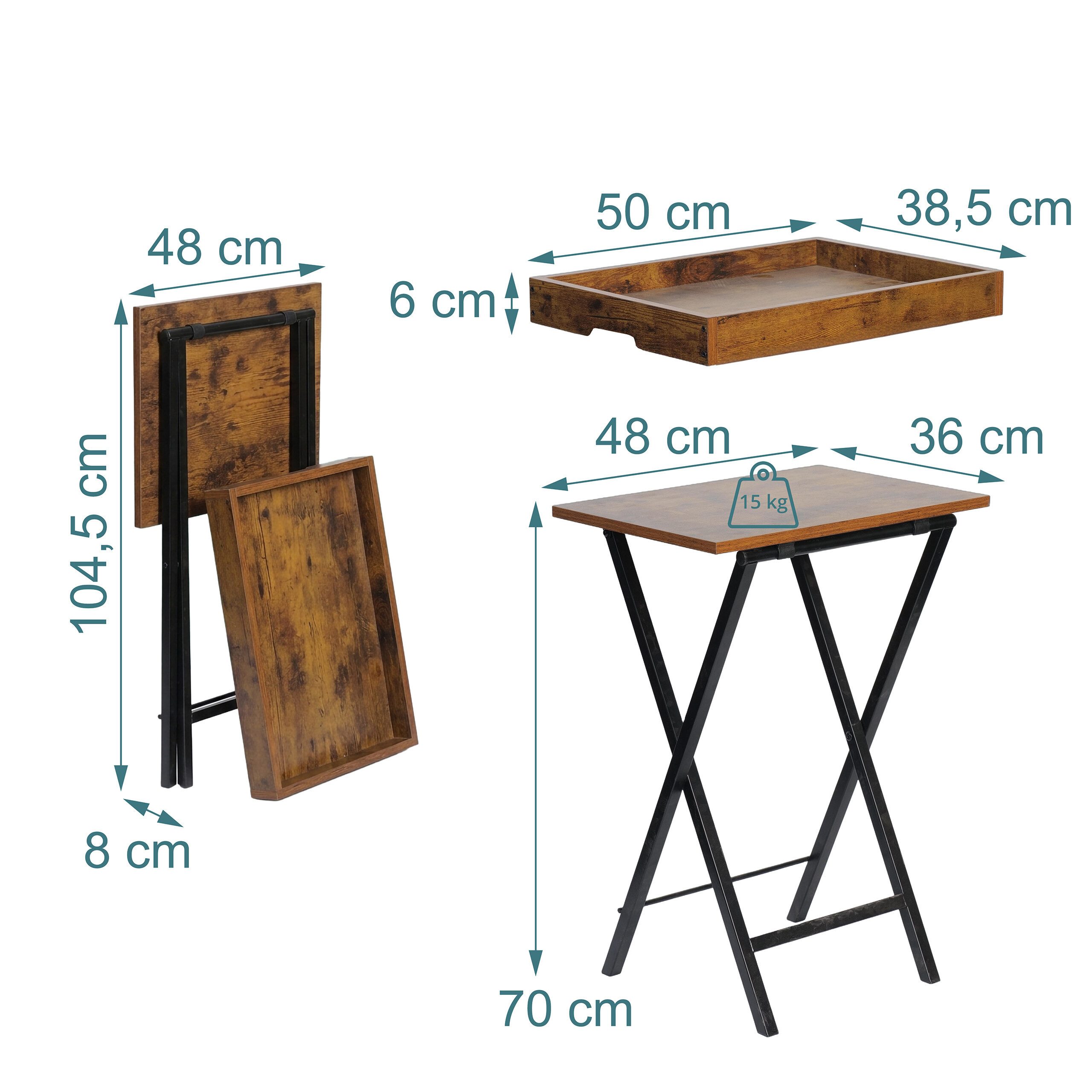 relaxdays Beistelltisch Klappbarer Beistelltisch mit Tablett (2-St) – Bild 4 von 5