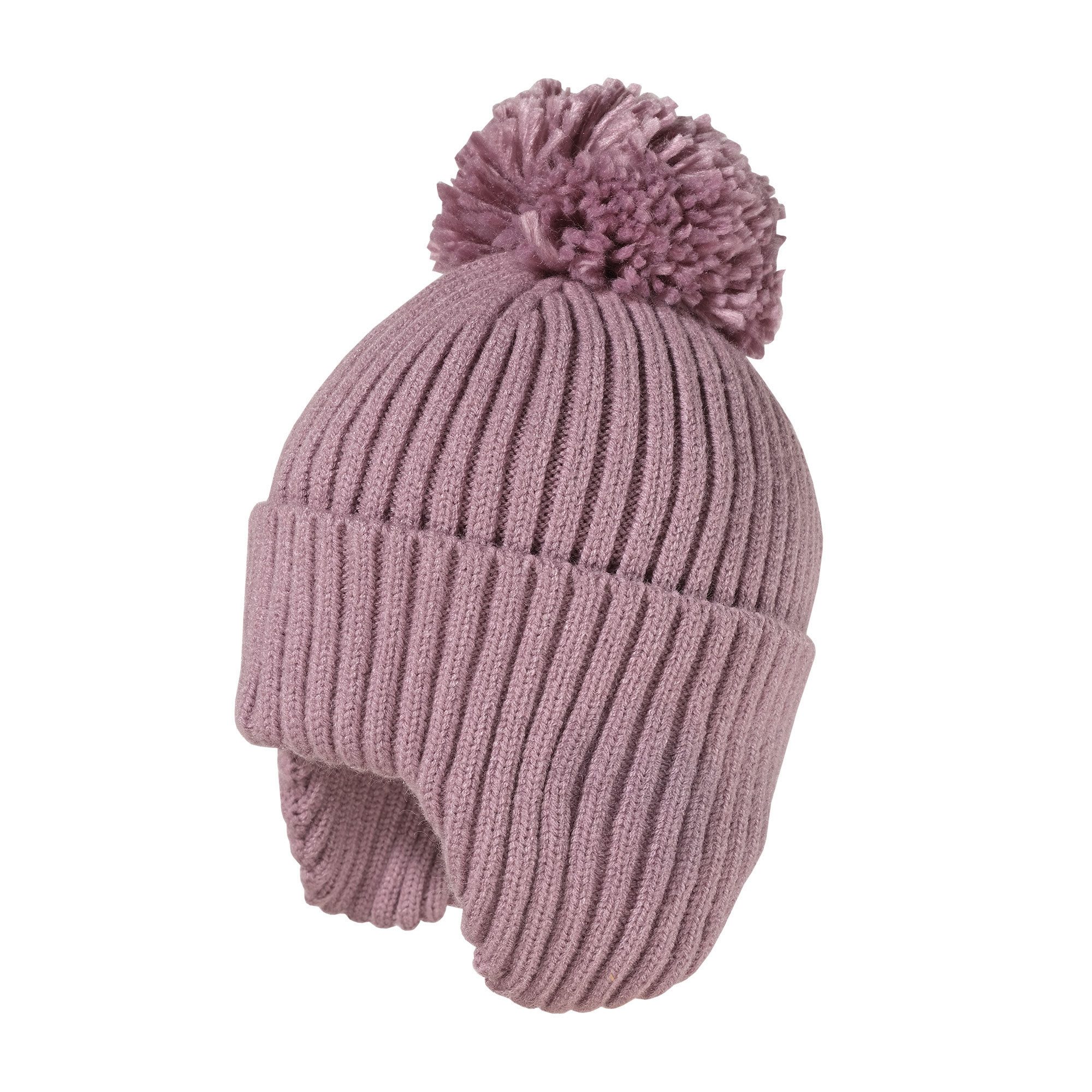 MAXIMO Strickmütze wärmend, breiter Umschlag, Ohrenklappen, Bommel