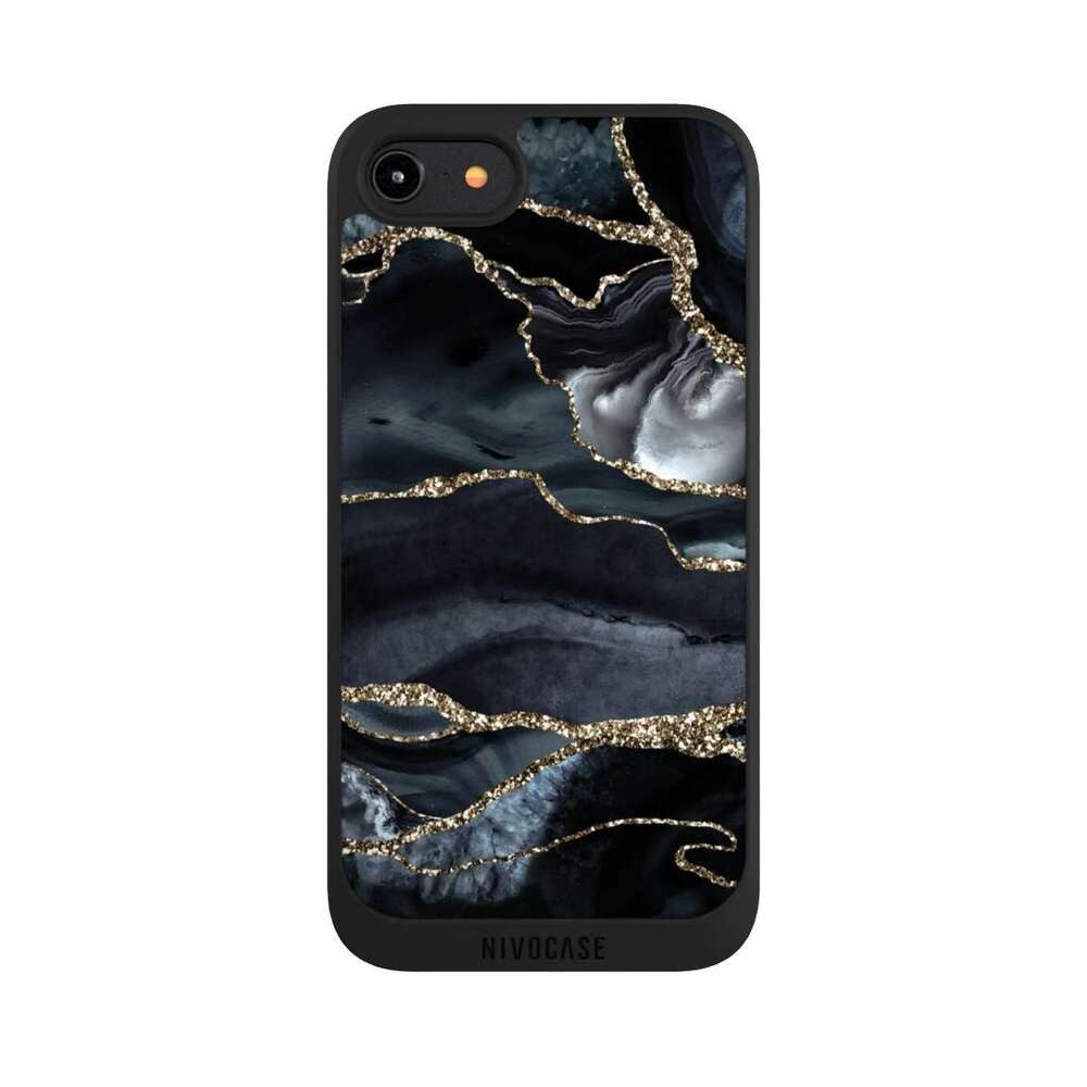 NIVOCASE Handyhülle Glitzer Look Marmor Trends Dark marble gold Glitter look, Apple iPhone 8 Handyhülle Hülle NIVOpure Case Schwarz