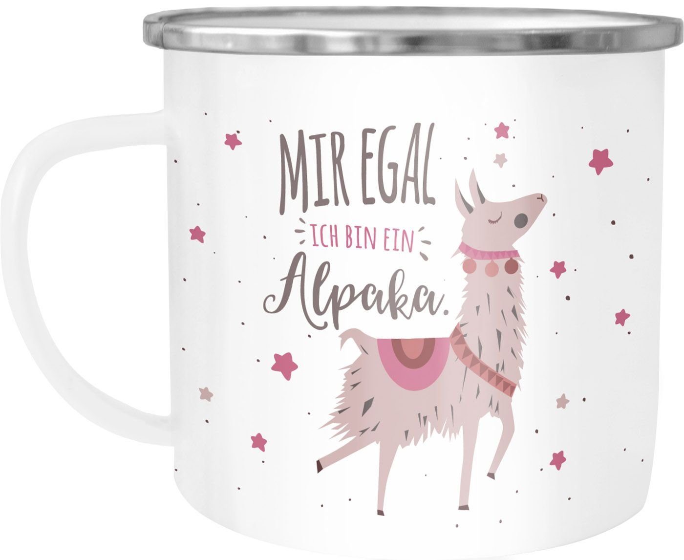 MoonWorks Tasse Emaille Tasse Becher mit Spruch und Motiv Mir egal ich bin ein Alpaka Bürotasse Kaffeetasse MoonWorks®, emailliert und mit Aufdruck