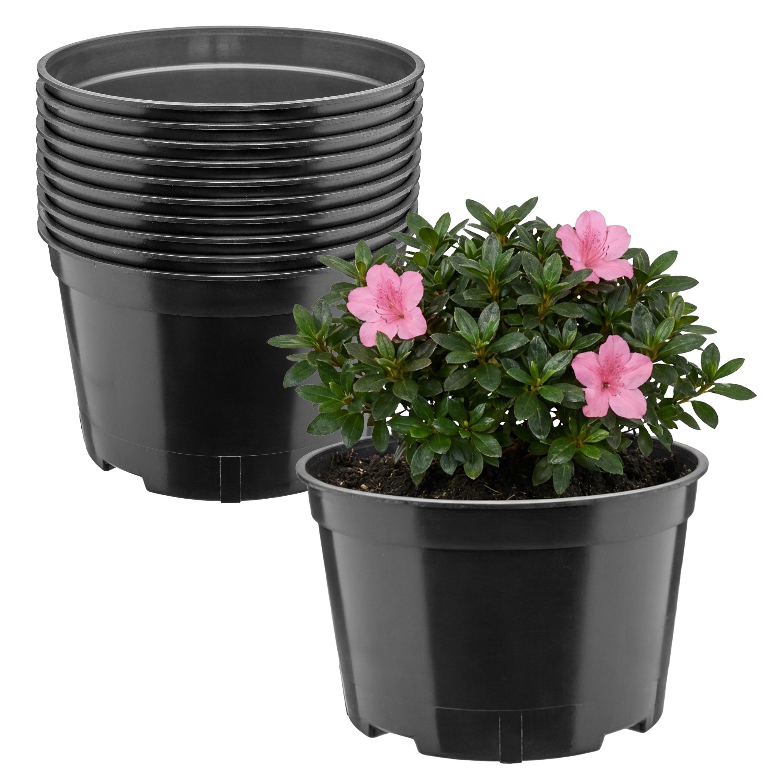 Garronda Blumentopf rund Kunststoff mit Drainagelöchern für Garten GD-0202 (10 St., 10er Set)