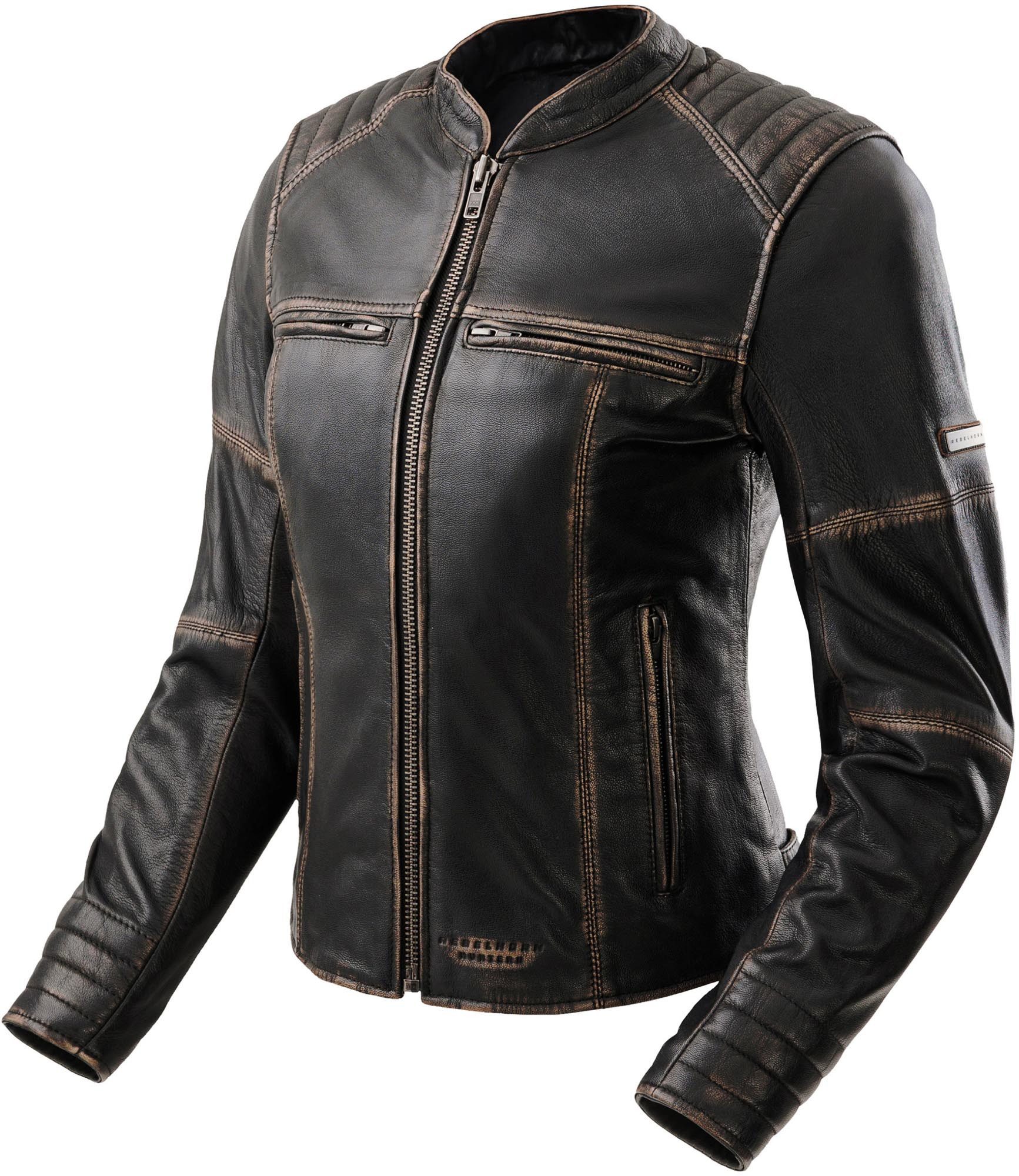 Rebelhorn Motorradjacke Hunter 2 Damen Motorrad Lederjacke Rückenprotektor enthalten,Verbindungsreißverschluss,Ellenbogenpro
