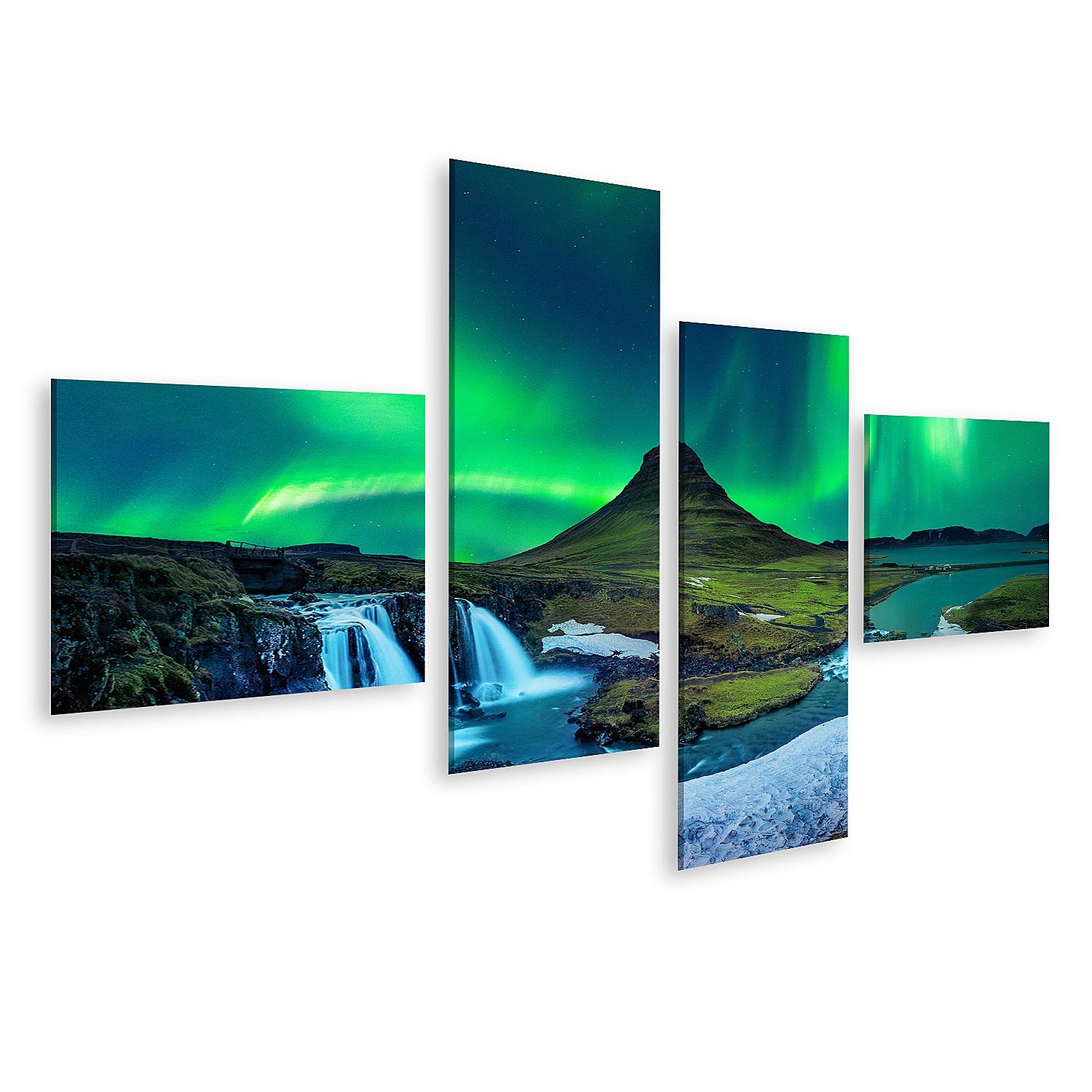 islandburner Leinwandbild Bild auf Leinwand Nordlicht Aurora Borealis Kirkjufell Island Kirkjufe