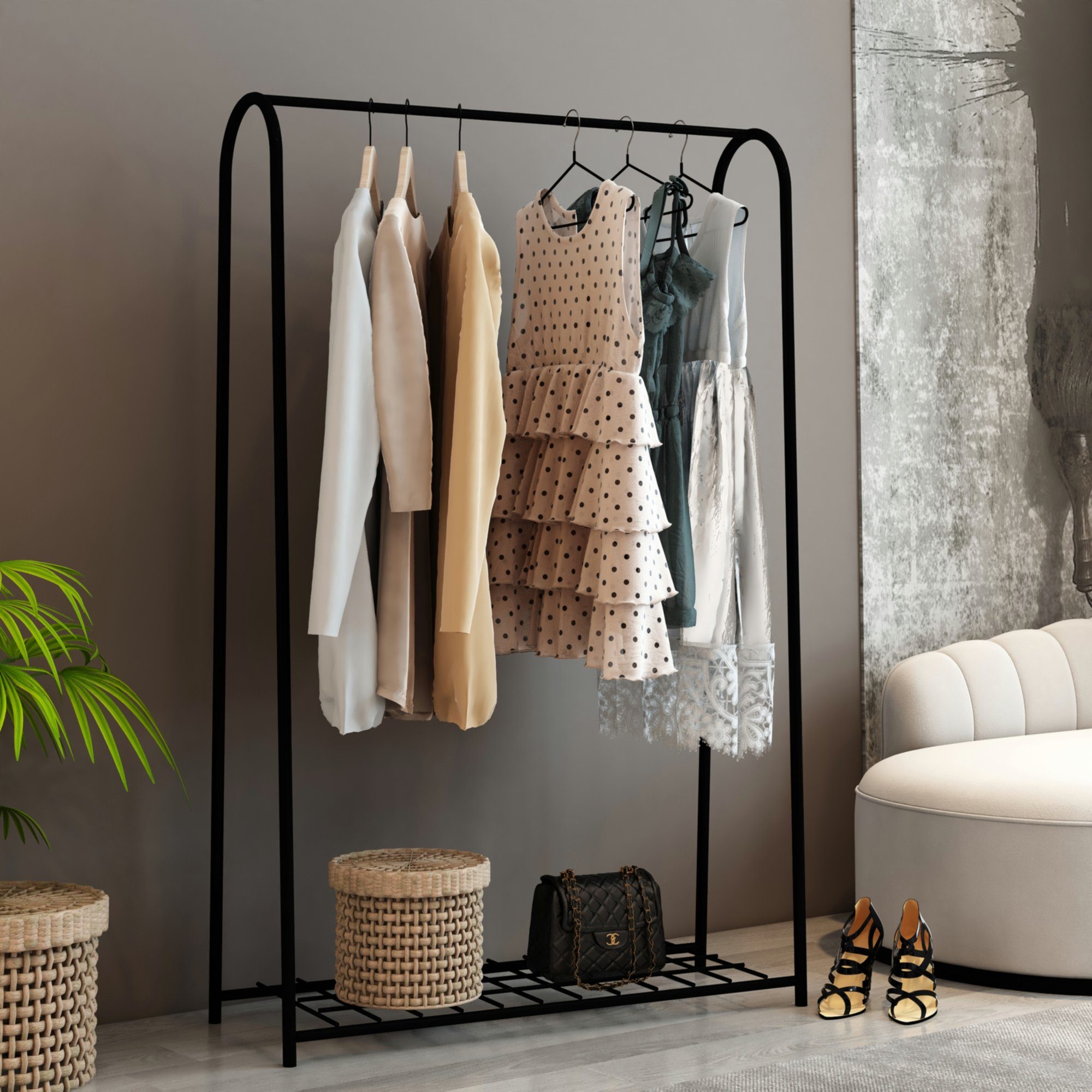 en.casa Garderobenständer, »Hvorslev« mit Kleiderstange freistehend Schwarz günstig online kaufen