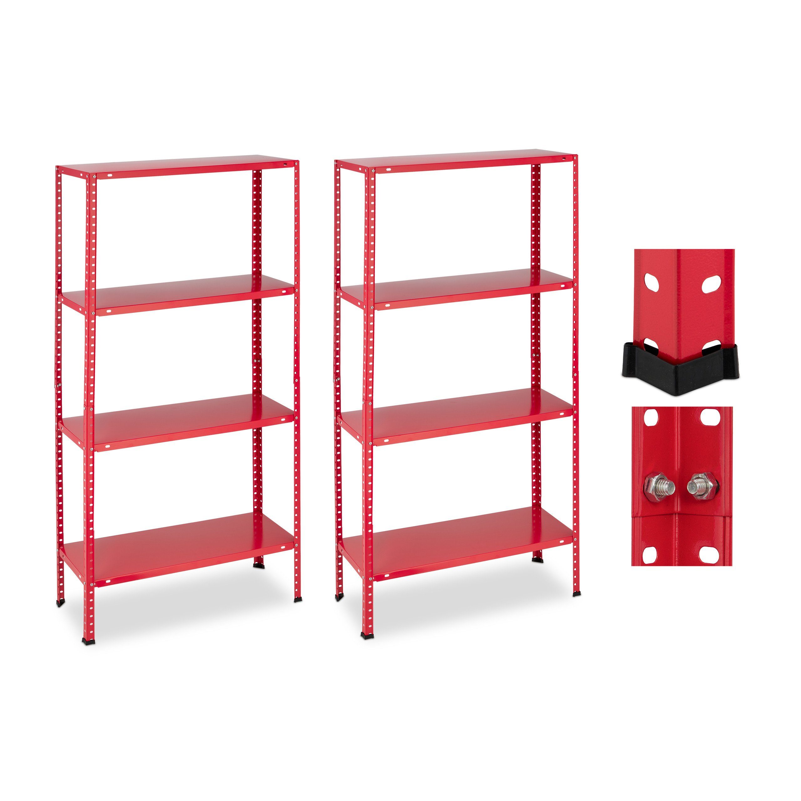 relaxdays Schwerlastregal Rotes Schwerlastregal 2er Set 4 Ebenen, 2-tlg. von RELAXDAYS