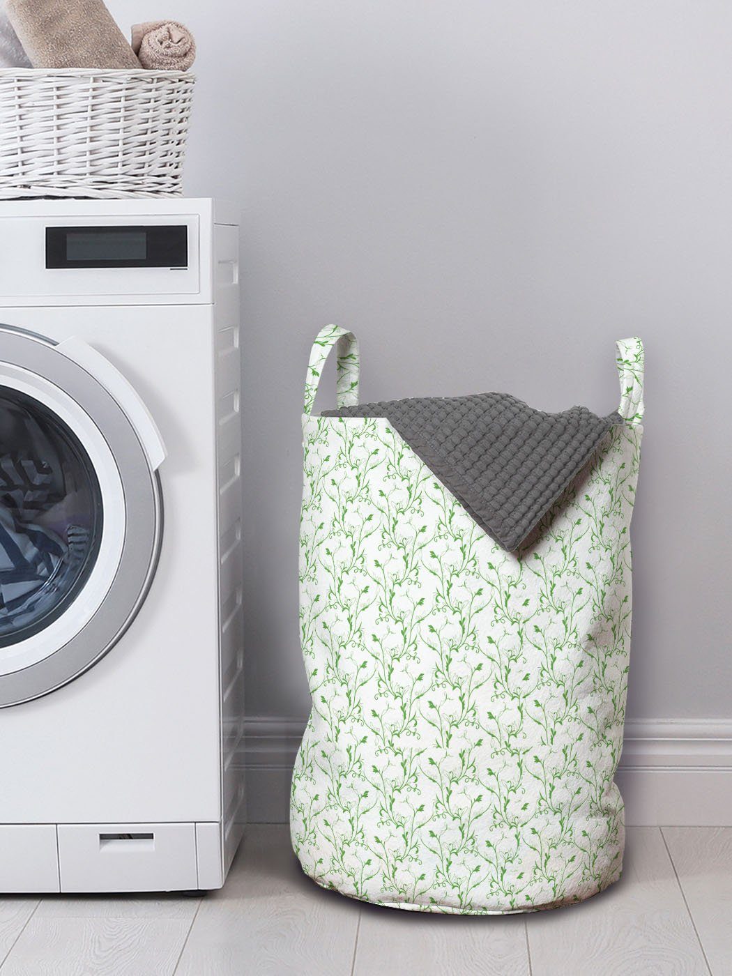Waschsalons, Kordelzugverschluss Wäschekorb Abakuhaus für mit Muster Blumen-Niederlassungen Wäschesäckchen Natürlich Griffen