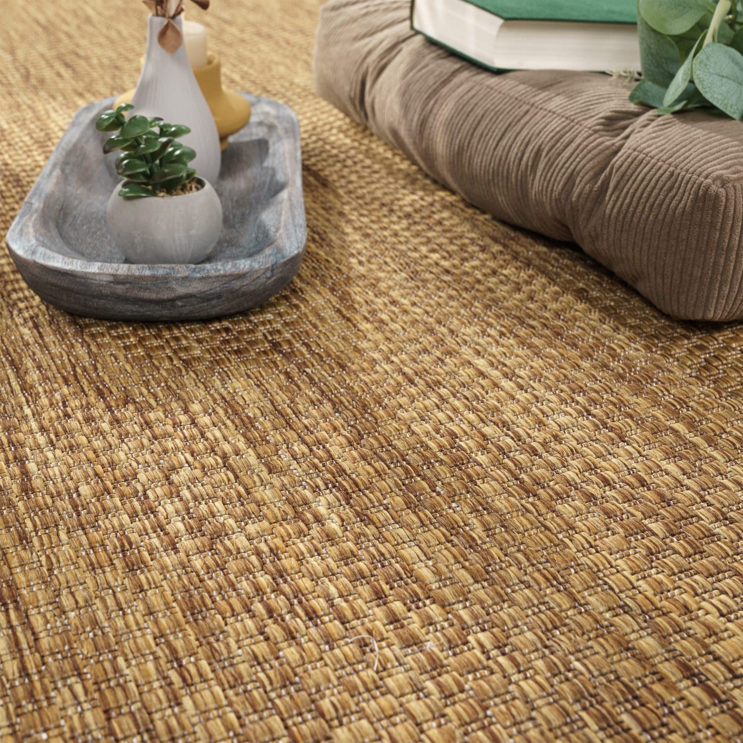 KADIMA DESIGN Teppich Unifarben Wohnzimmer schmutzabweisend Teppich Kurzflor, Quadrat, Höhe: 4 mm, 100% Polypropylen,Quadrat, 150S, Braun-Beige