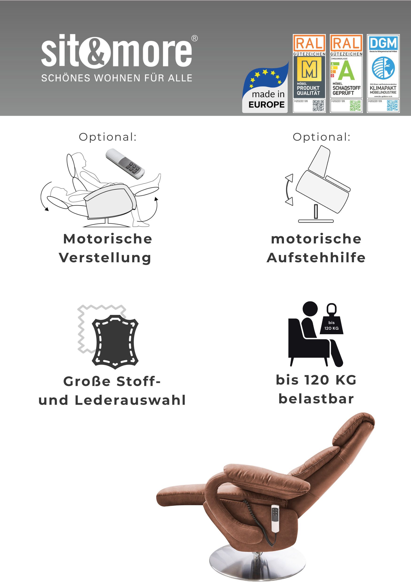 sit&more TV-Sessel Invito, in Größe S, wahlweise mit Motor und Aufstehhilfe