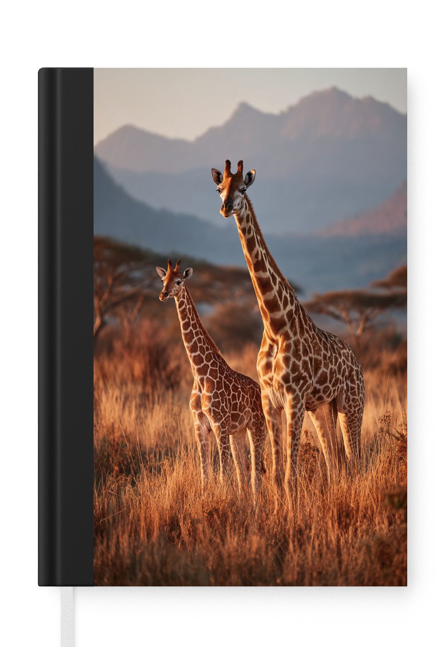MuchoWow Notizbuch Giraffen - Hohes Gras - Akazienbäume, Notebook, Notizblock a5, Tagebuch, Journal Liniert