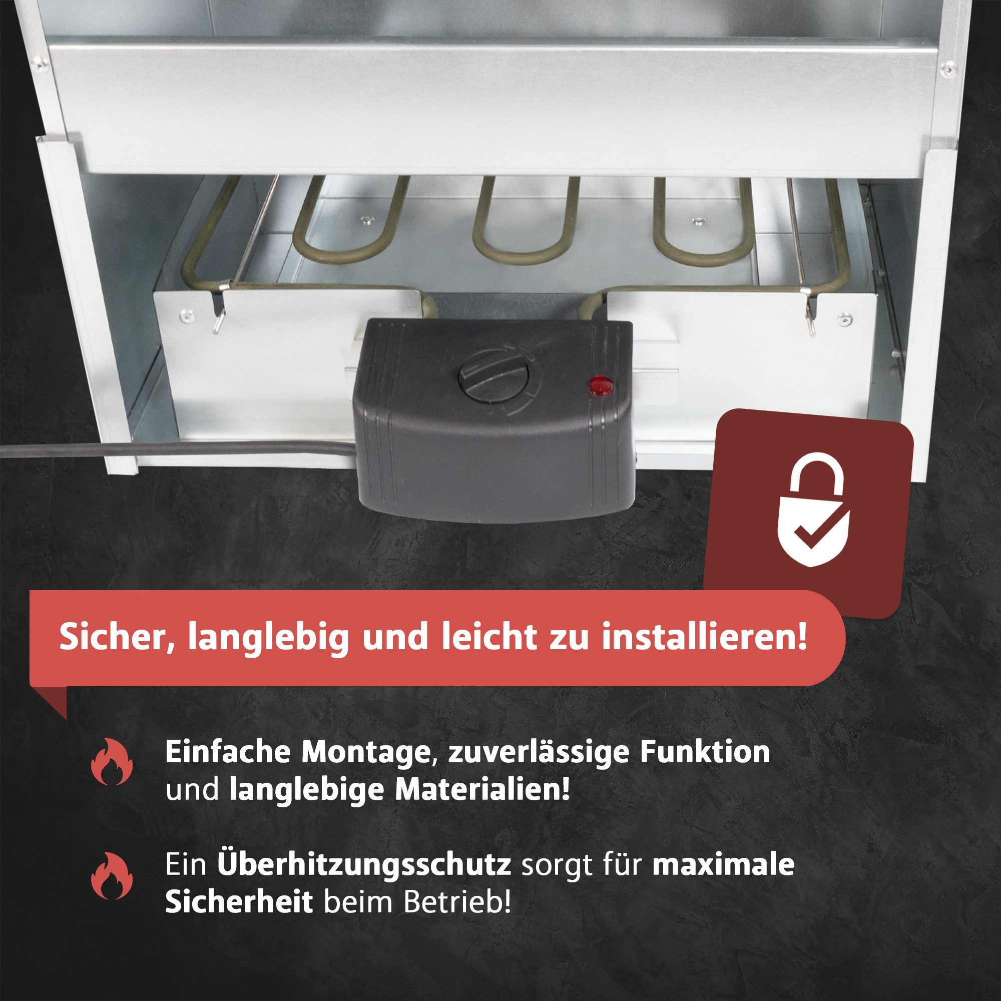 Lemodo Räucherofen Heizspirale elektrisch 2000 W, Heizschlange mit Temperaturregler, 2000 W, Für vielzahl von Räucheröfen geeignet – Bild 5 von 5