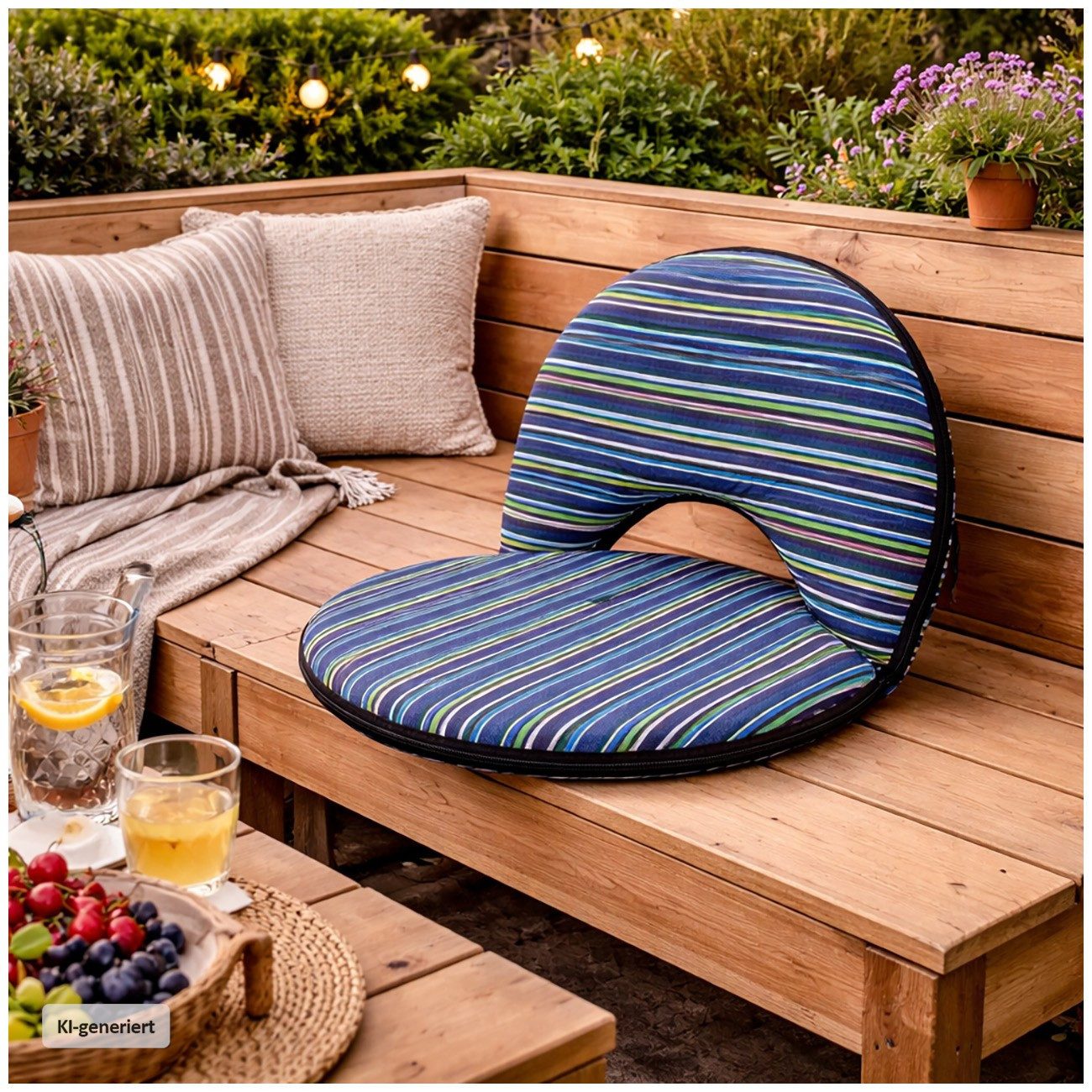 HTI-Living Relaxsessel Bodensessel rund gestreift klappbar für Indoor und Outdoor (1 Stück)