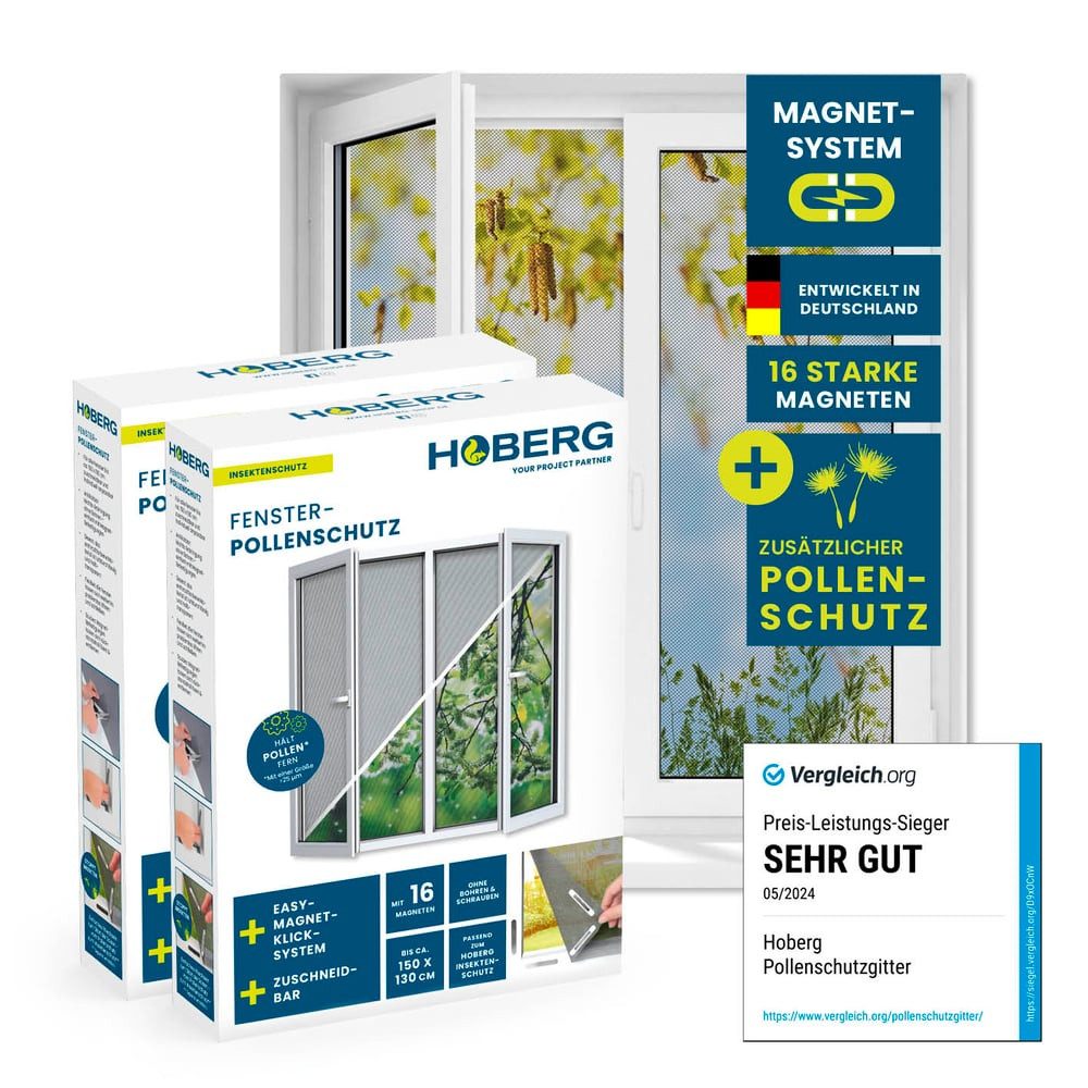 Hoberg Insektenschutz-Fensterrahmen Fliegengitter Moskitonetz inkl. Pollenschutz 150x130cm, (2-St), Fliegennetz, individuell zuschneidbar