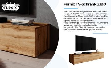 Furnix TV-Schrank ZIBO TV-Kommode 160 cm 3 Ablagen mit Klappen Eiche Wotan freistehend, B160 x T40 x H34