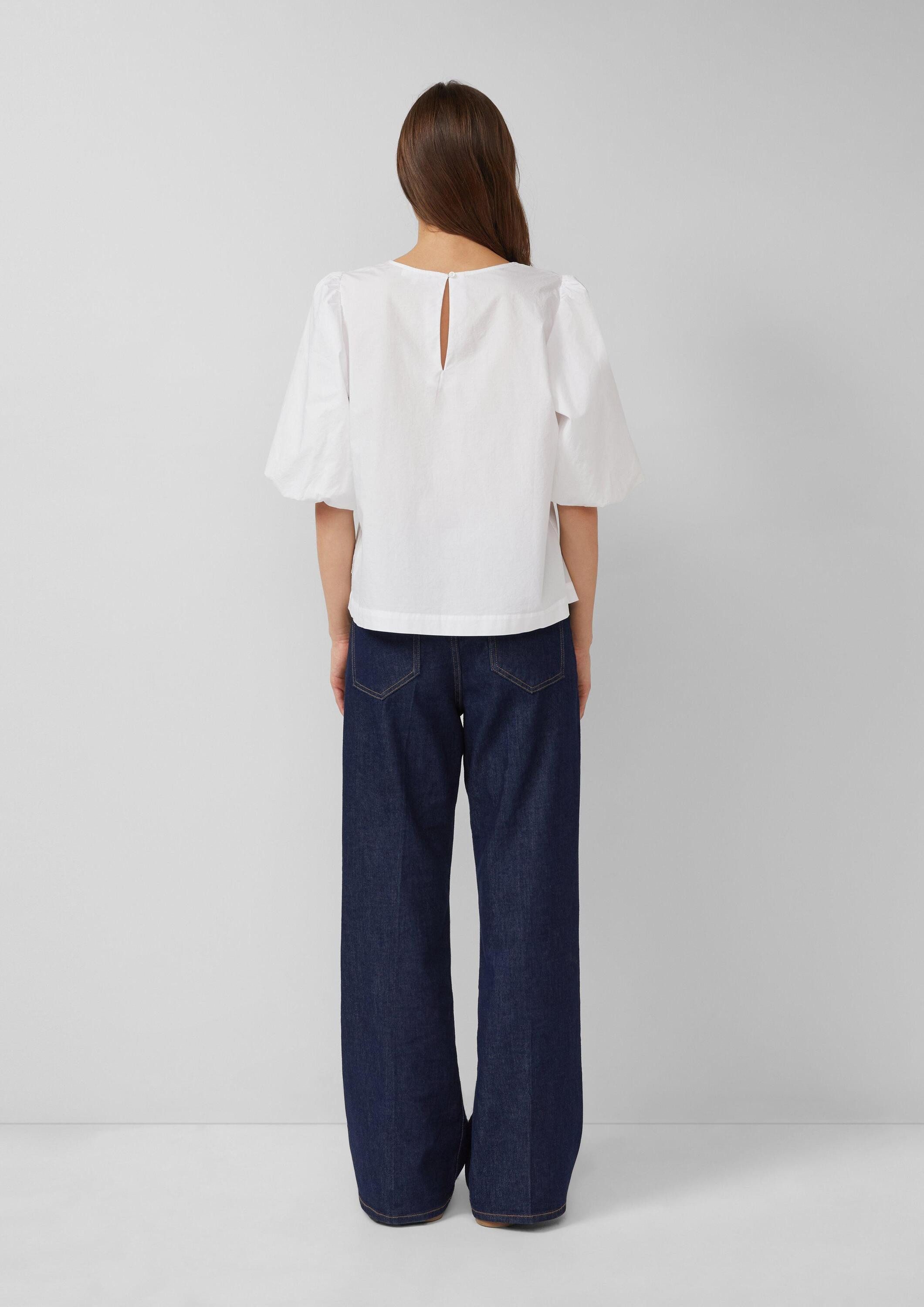 s.Oliver Kurzarmbluse Bluse Popeline-Bluse mit Ballonärmeln