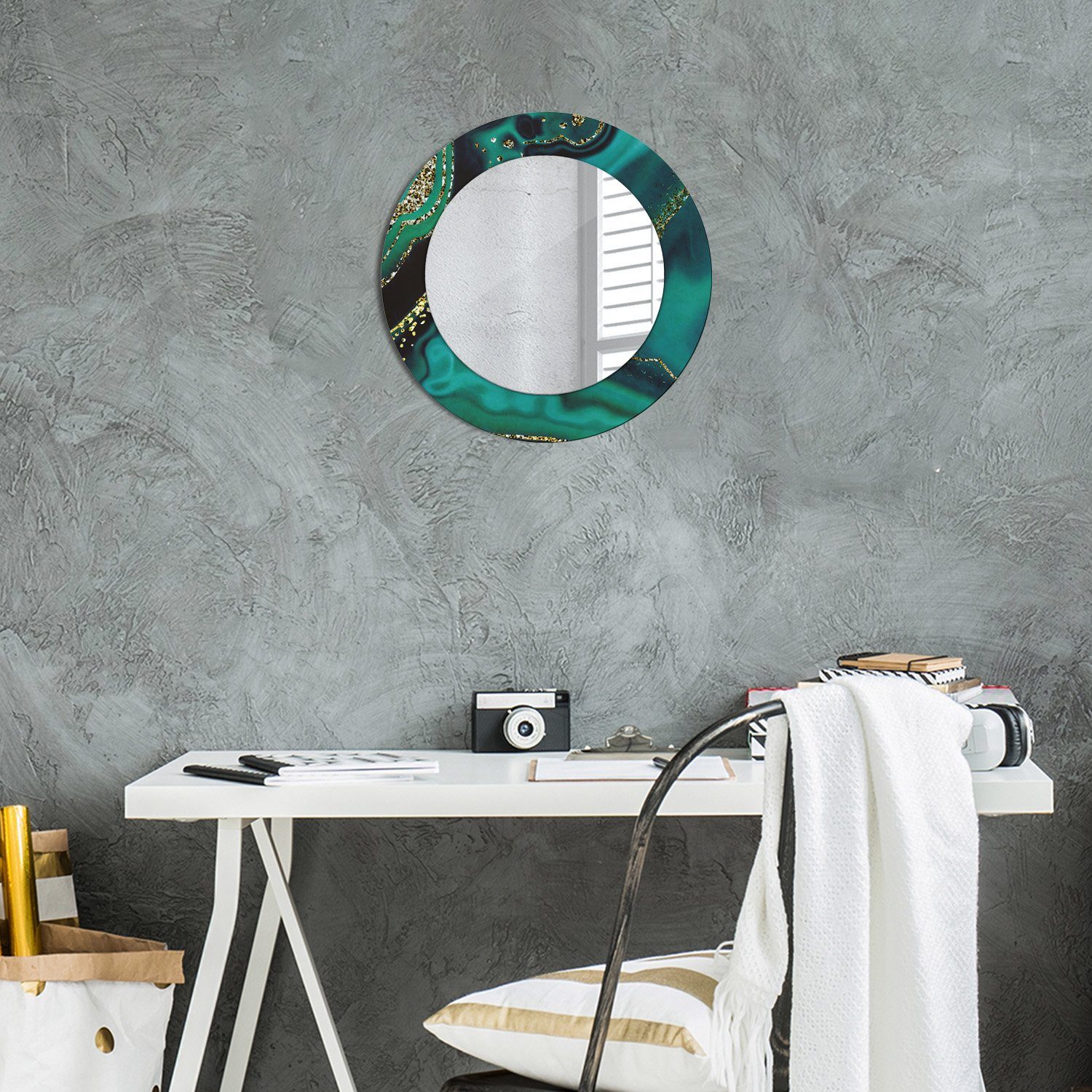 Modern Spiegel Wandmontage Spiegel Rund: Grün Aufdruck Smaragd Wandspiegel Ø50cm Tulup mit