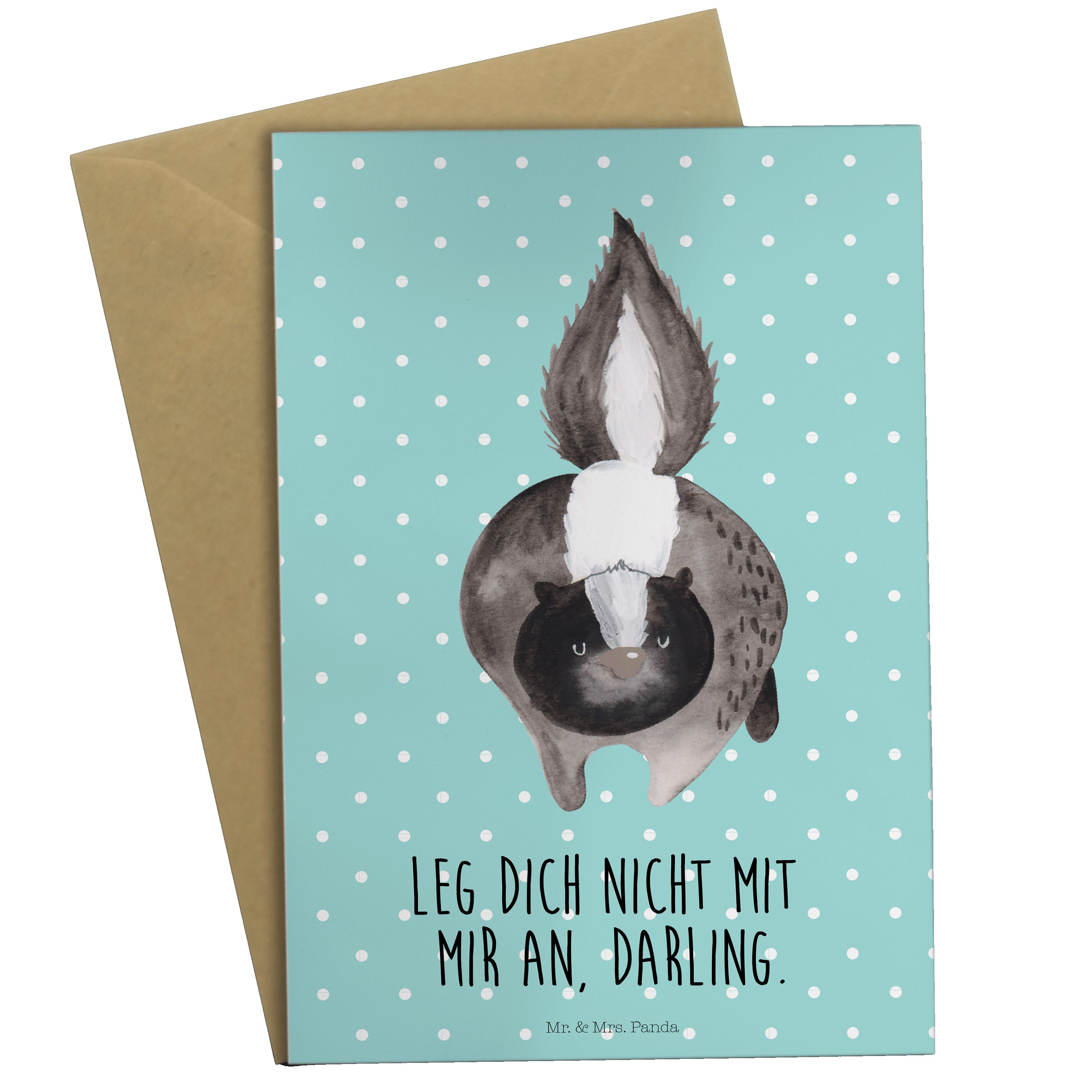 Mr. & Mrs. Panda Grußkarte Türkis Angriff Geschenk, Klappkarte, - - Hochzeitsk Pastell Stinktier