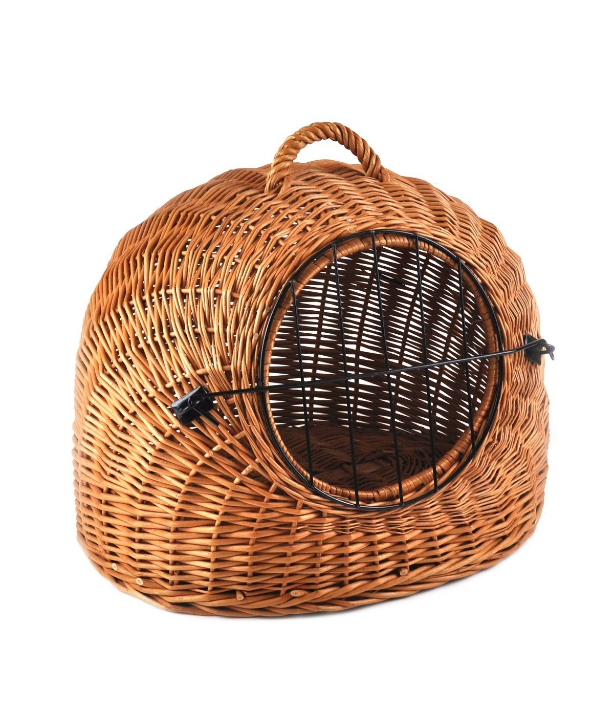 MyBer® Tiertransportbox Tier Korb Höhle Katzenhöhle Katzenkorb Hundekorb Tierliege braun, Weide geflochten mit Griff Handarbeit 50/40/40cm K5-583