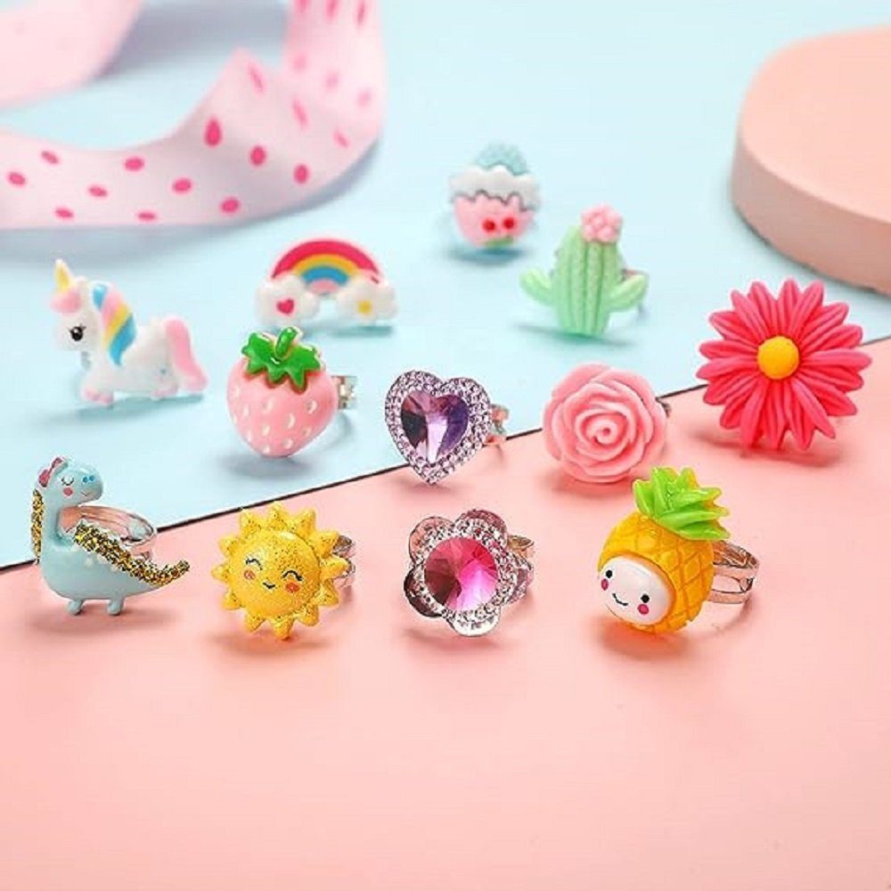 feinlux Fingerring Kleine Mädchen Schmuckringe in Box (Set, 24-tlg., kinderringe mädchen,verstellbar), Originelles und trendiges Design, Haltbarkeit – Bild 4 von 5
